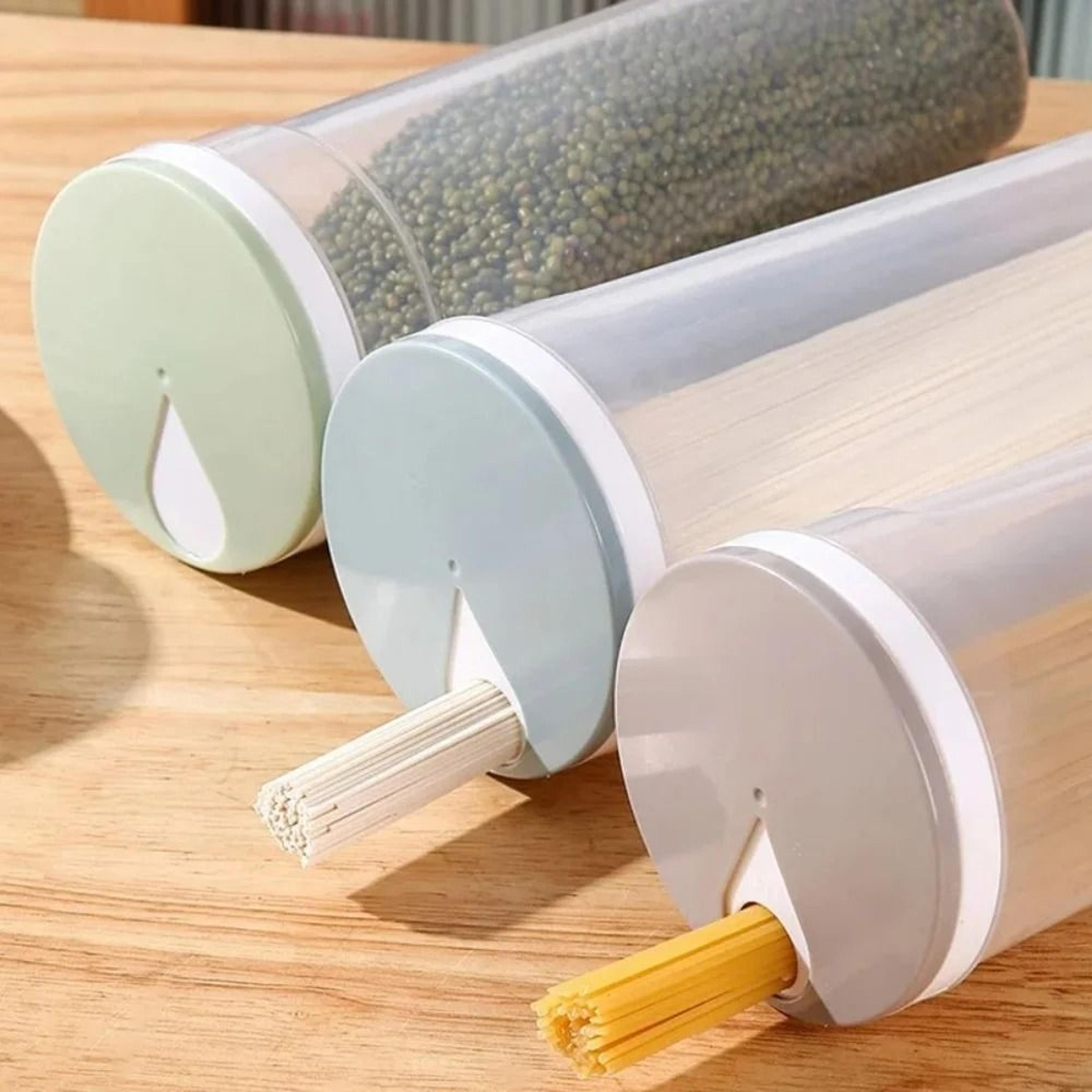 airtight pasta storage container with portion control lid for cereal, beans, sugar & dry food