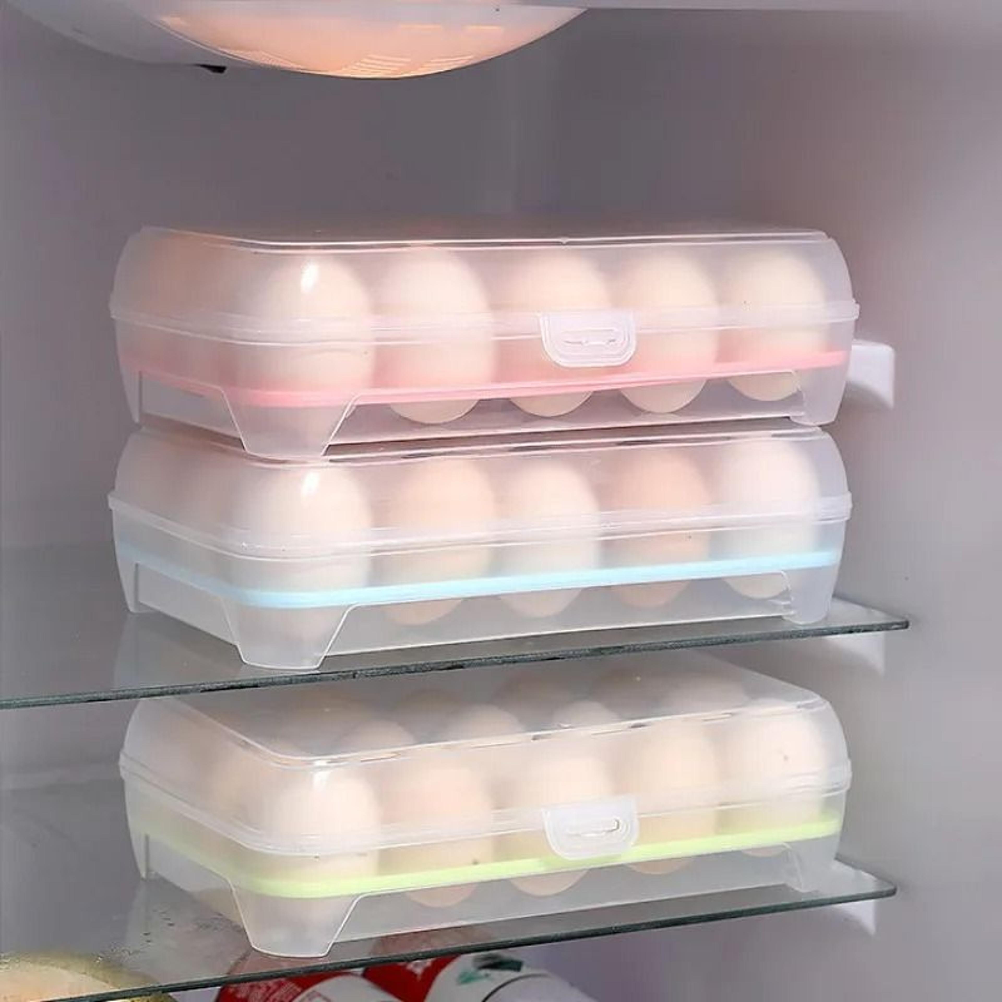15 grid egg storage container with lid for refrigerator & portable food organization