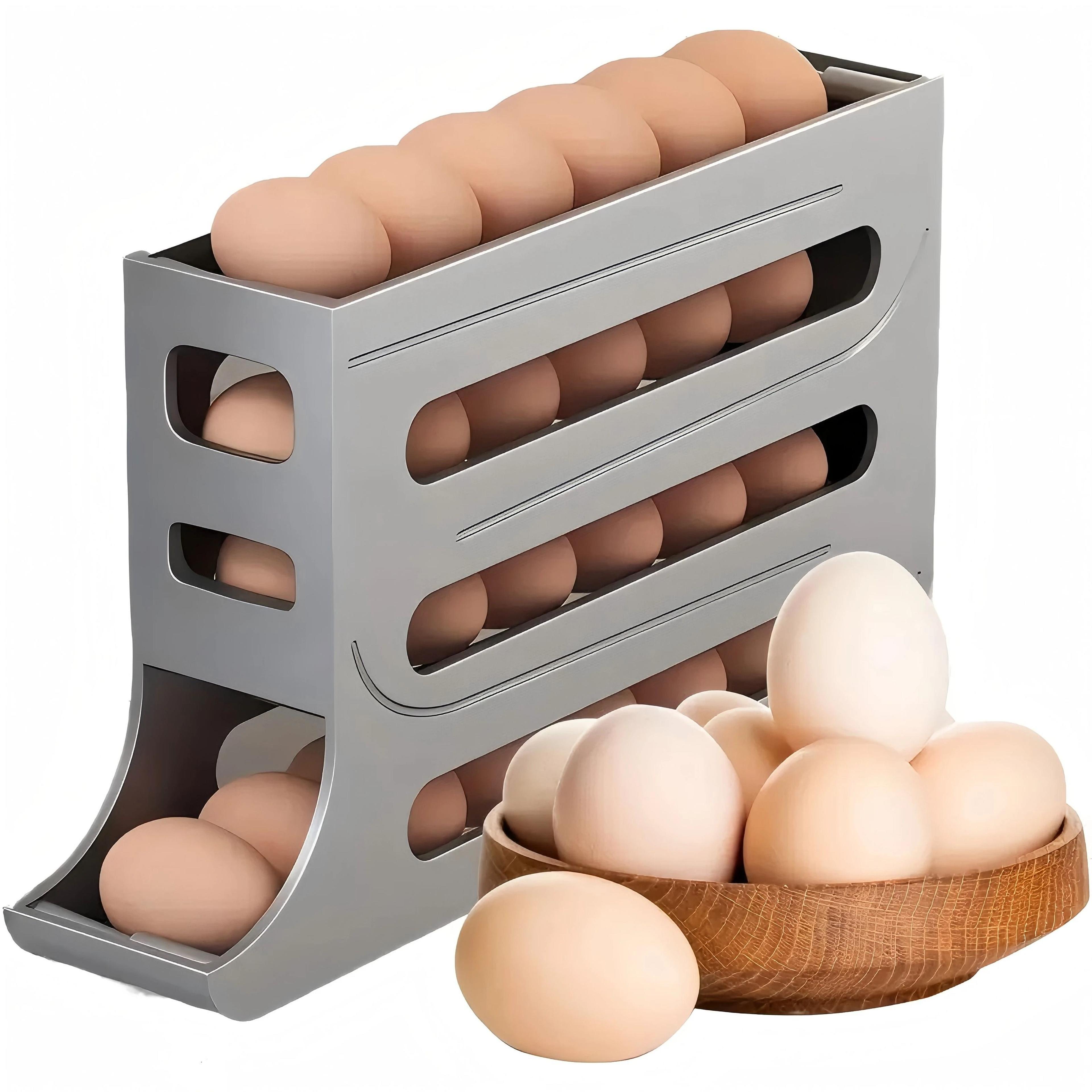 4 tier rolling egg storage rack for refrigerator with automatic egg dispenser