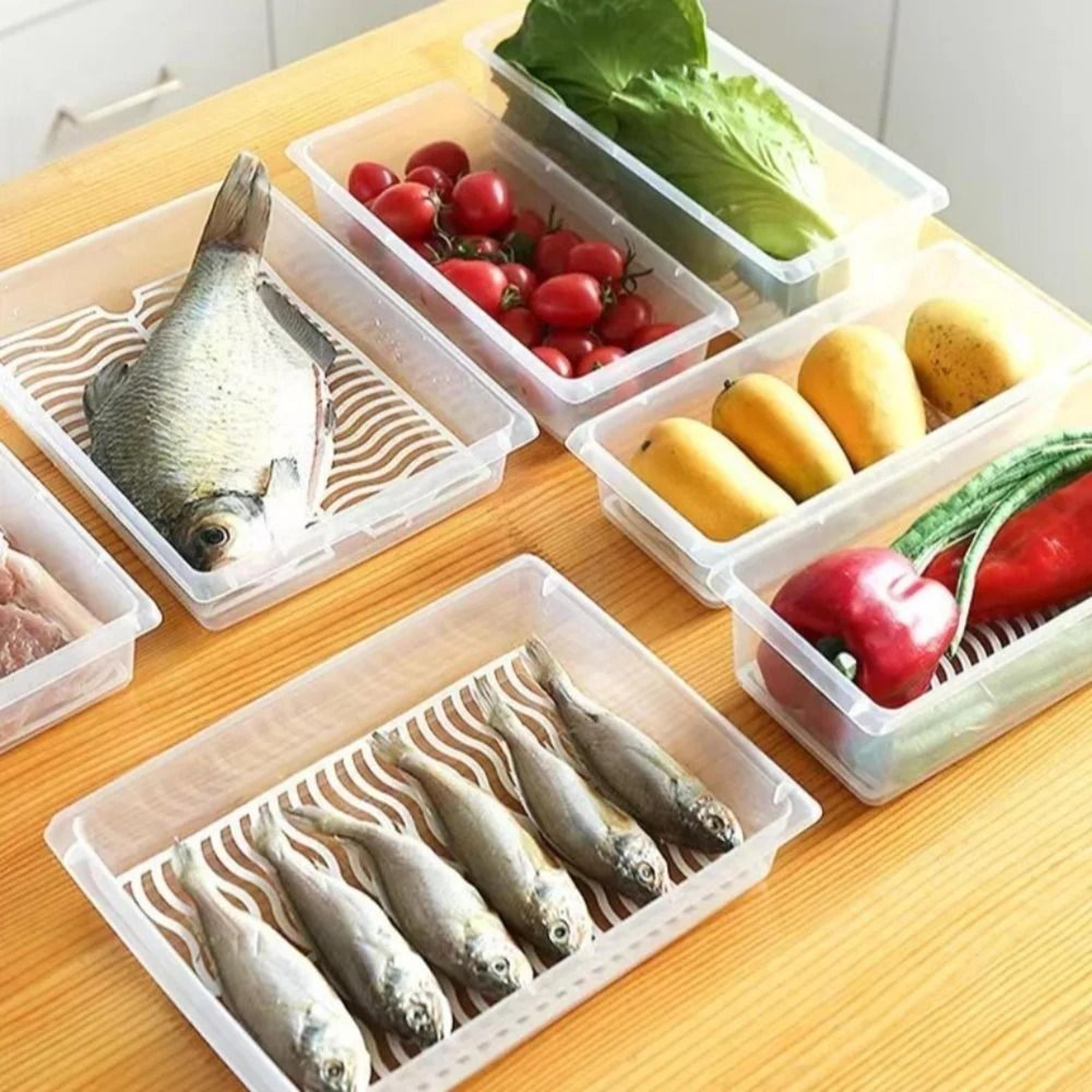 transparent refrigerator food storage container with drain tray & fresh keeping lid