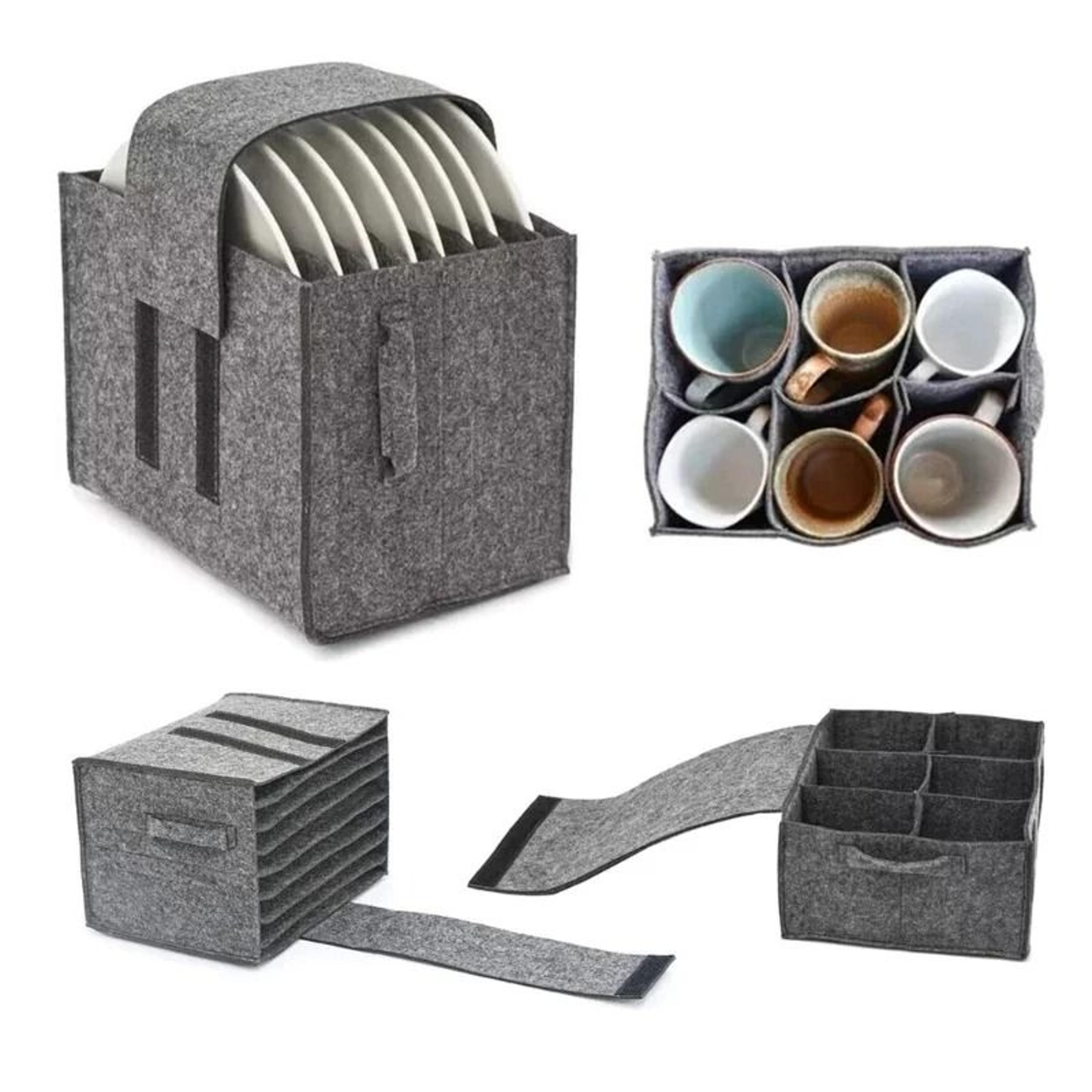 felt plate & cup storage organizer for camping, rv, kitchen cabinet & dish protection