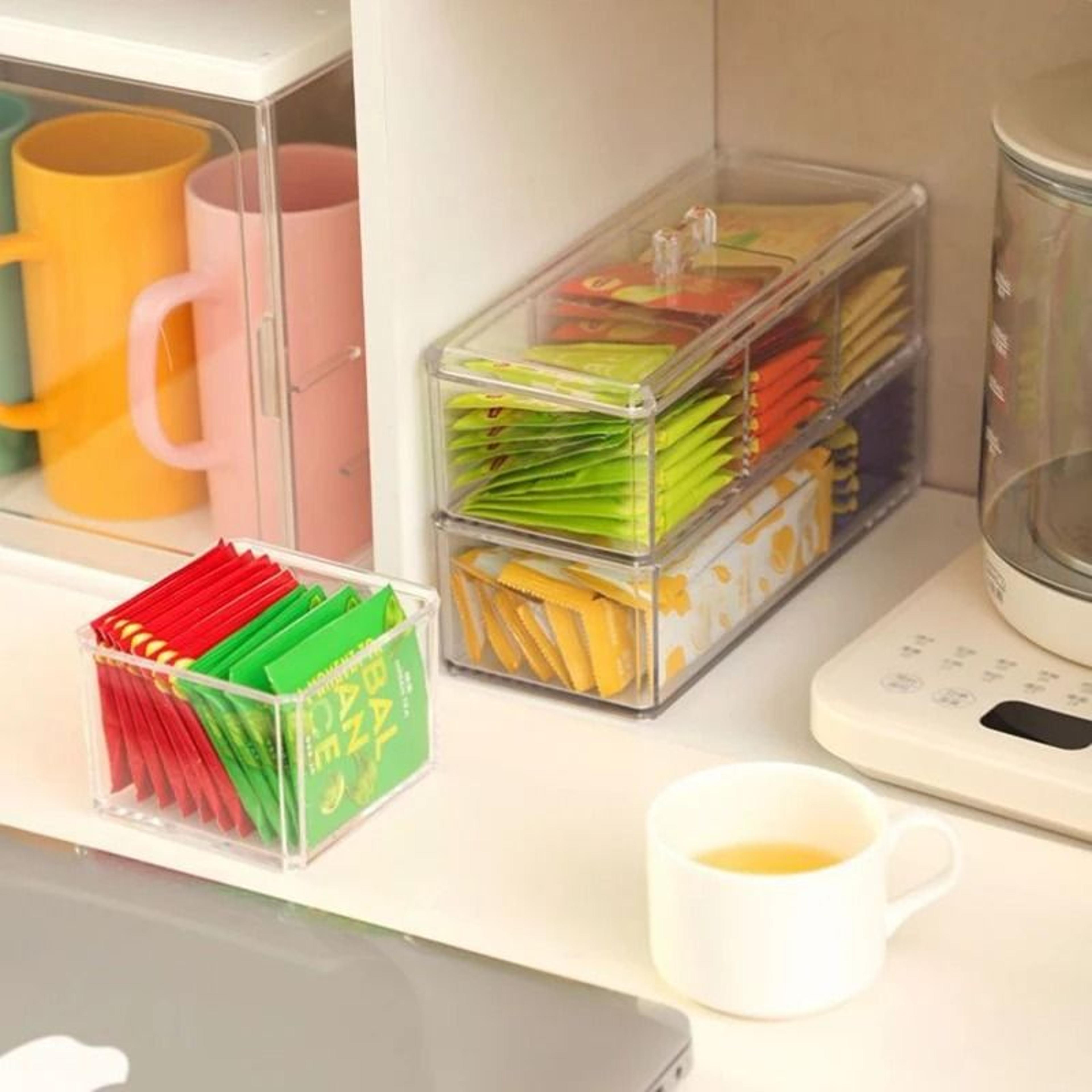 acrylic tea bag storage box with drawer coffee capsule organizer sugar and snack container