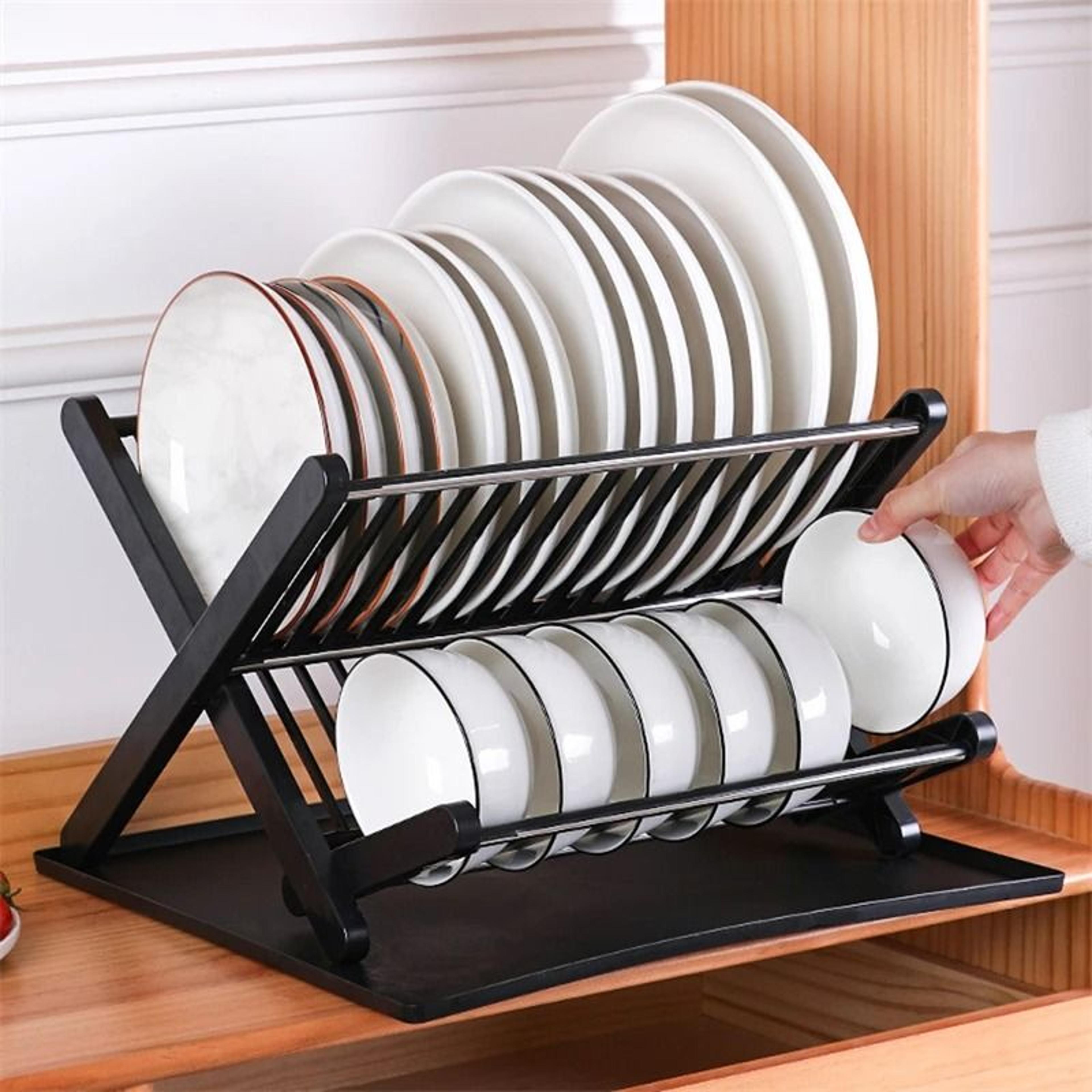 plastic dish drying rack kitchen counter plate and bowl organizer with drain tray