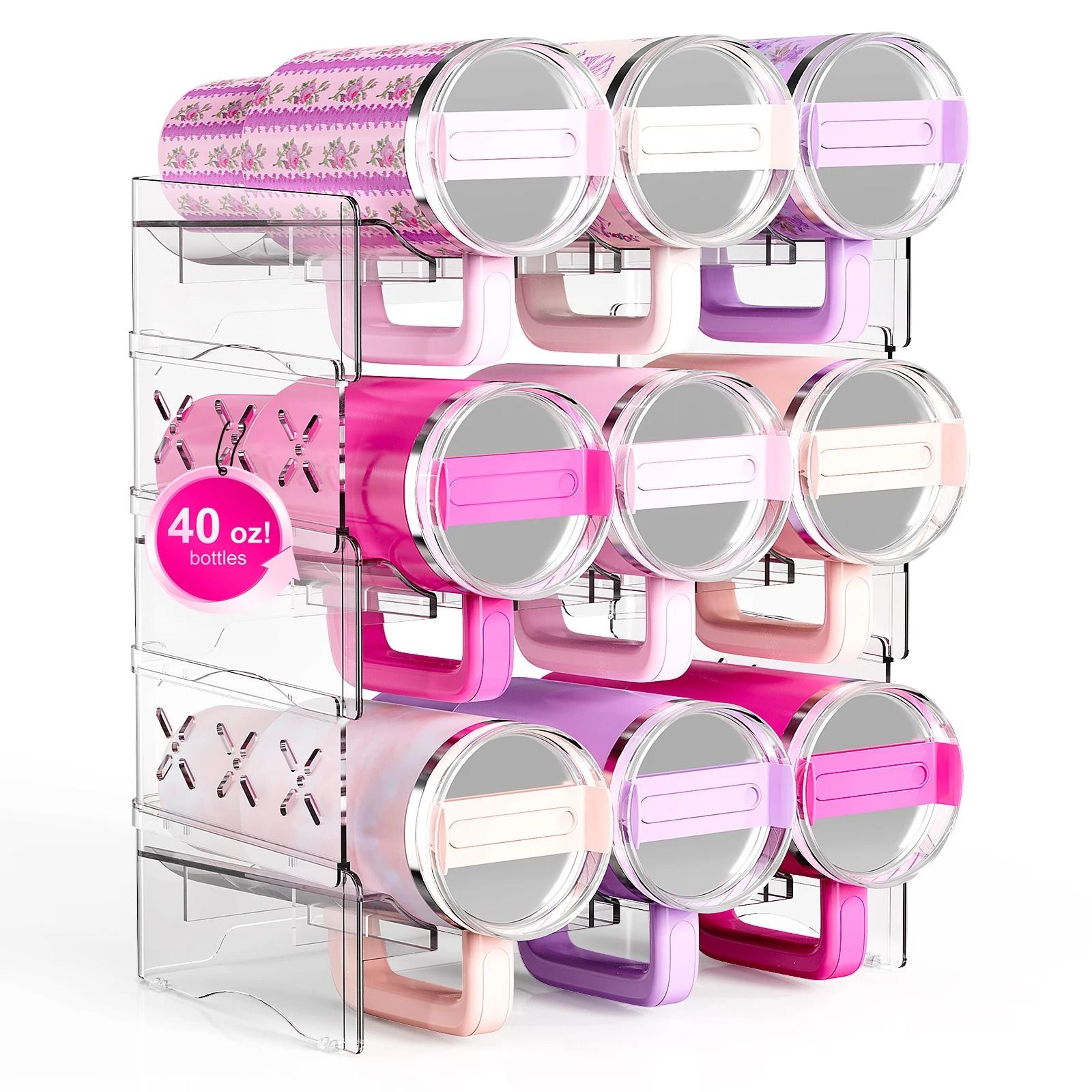 stackable water bottle organizer for stanley 40 oz tumblers beverage storage rack