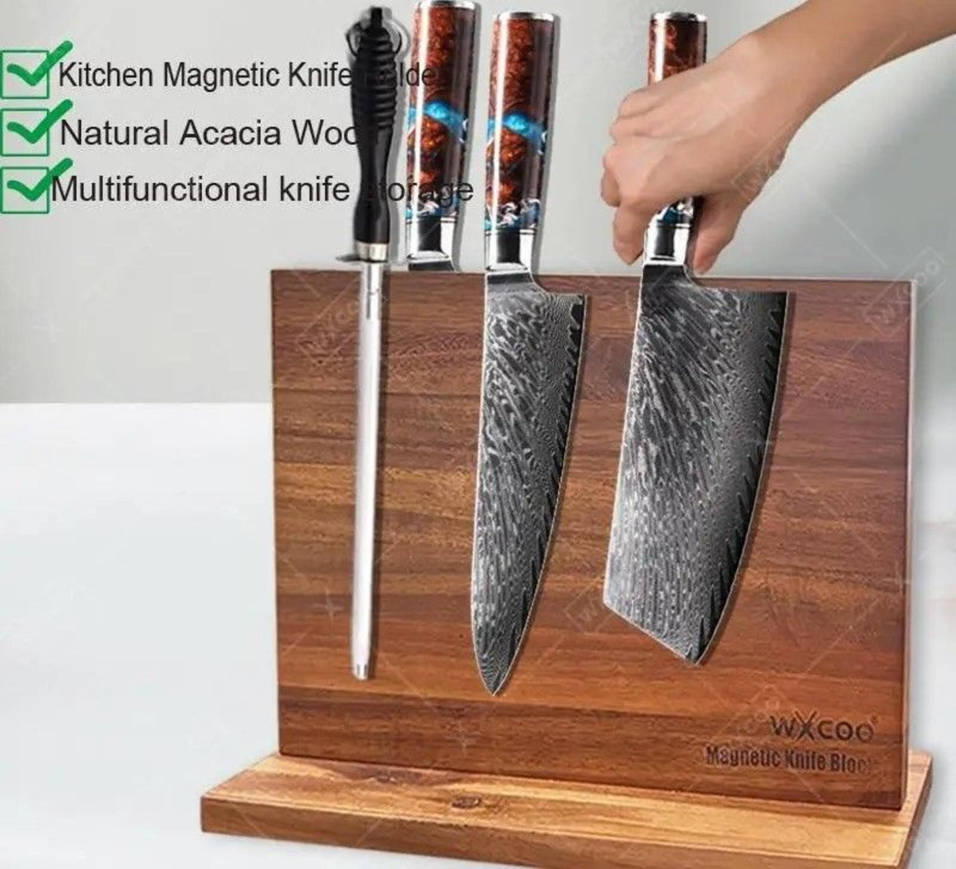 acacia wood magnetic knife holder kitchen knife storage block