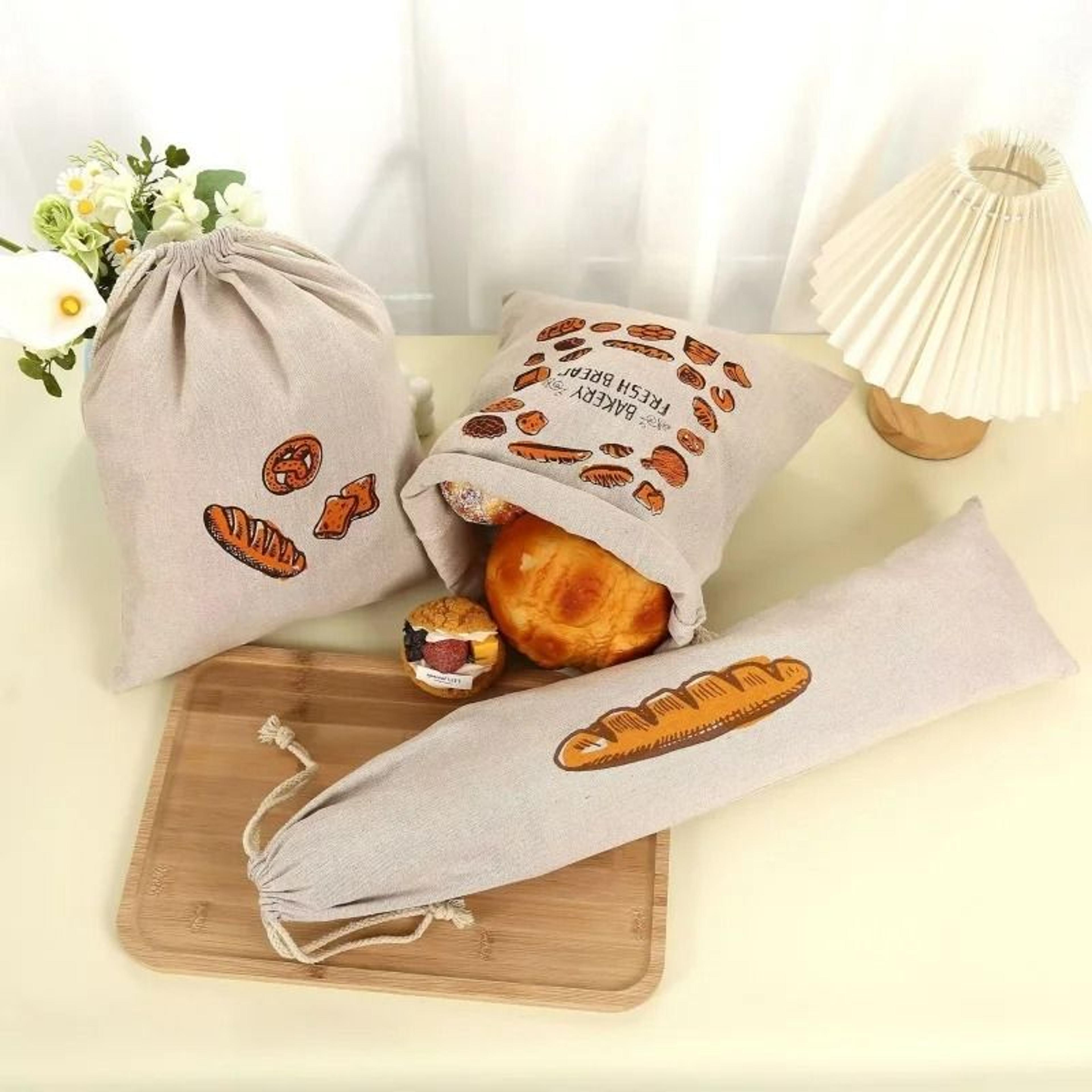 reusable linen bread storage bag drawstring bread keeper for baguettes and homemade bread