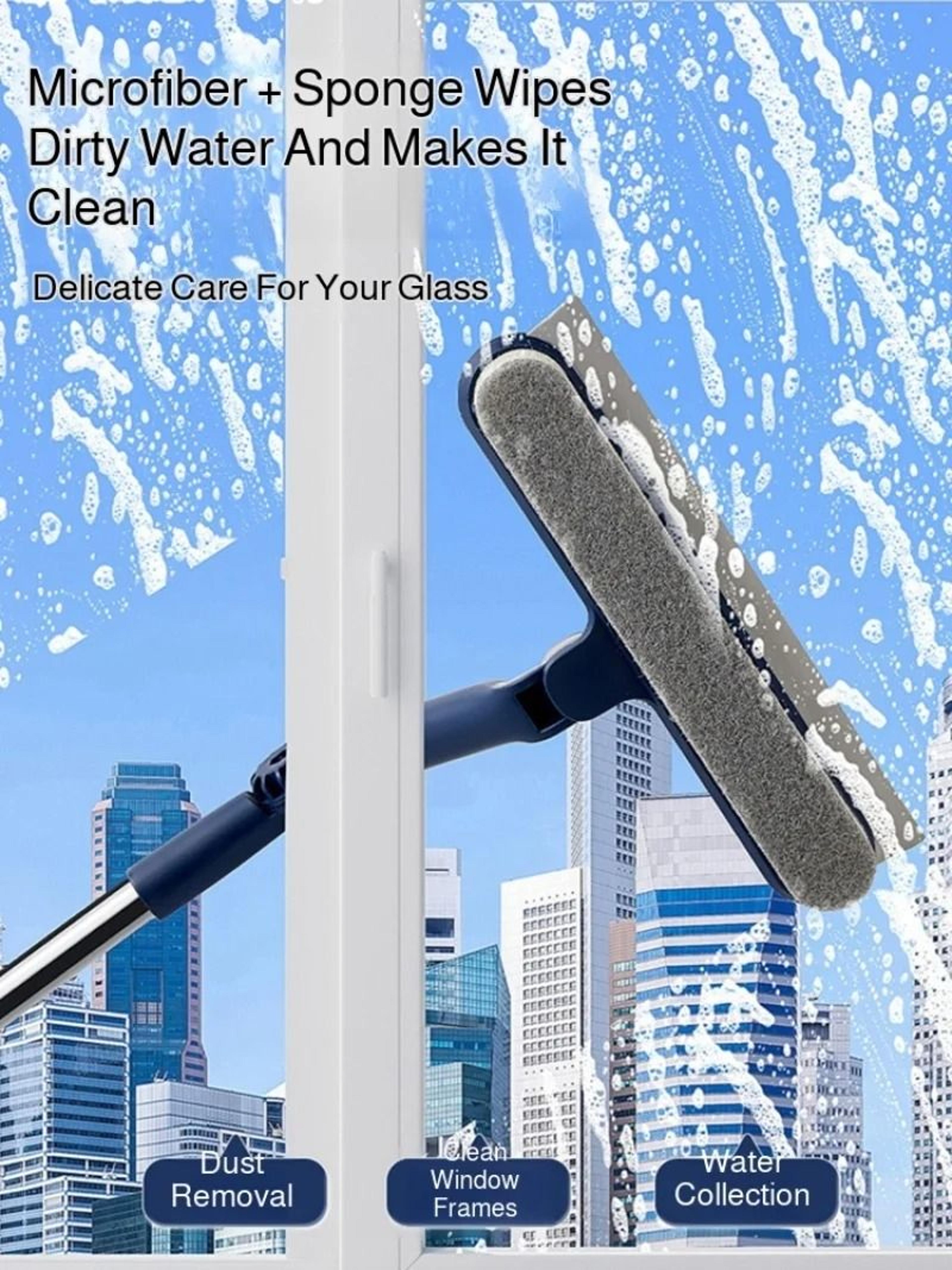 2 in 1 window cleaner with telescopic handle glass squeegee and scrubber