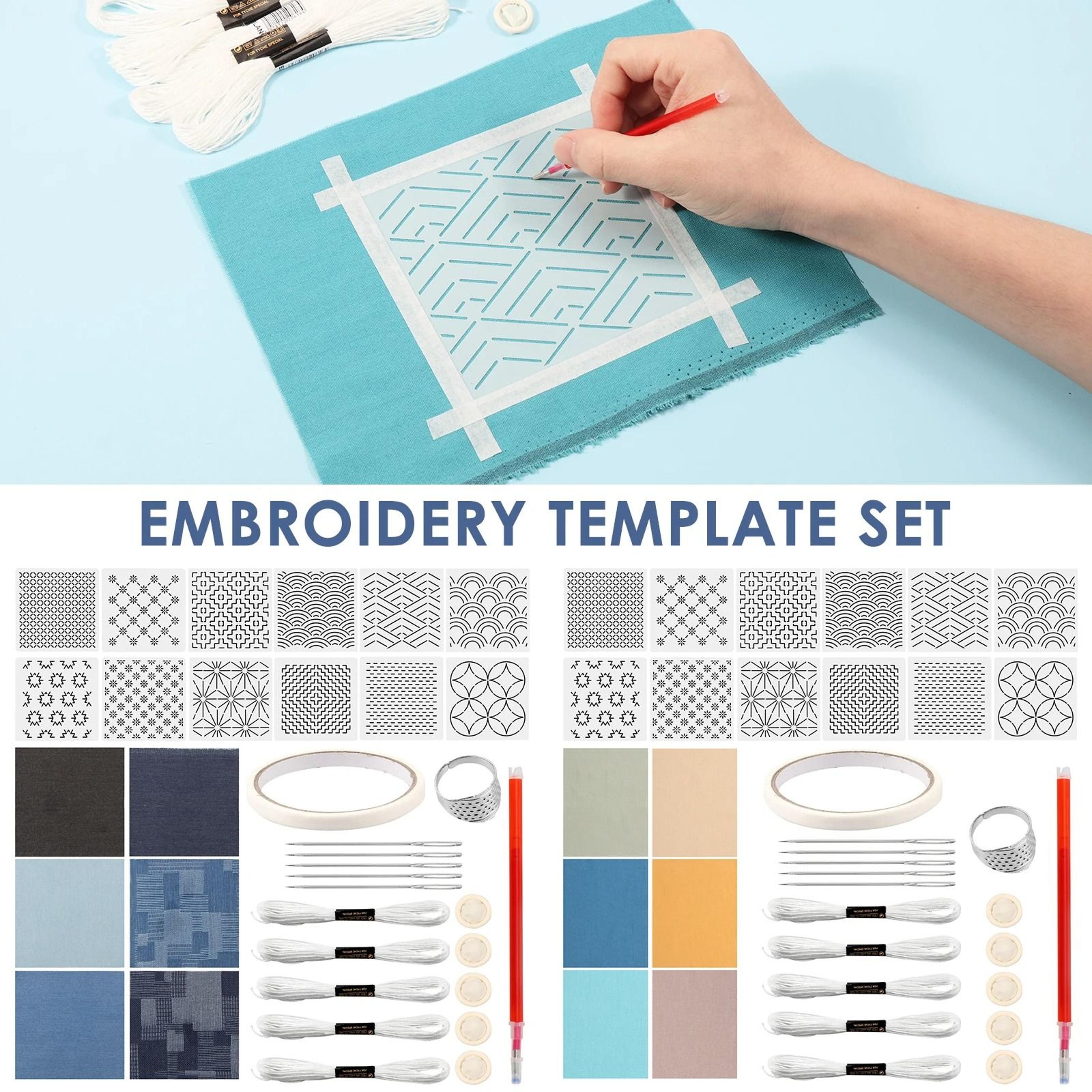 12 piece sashiko embroidery stencil kit for beginners