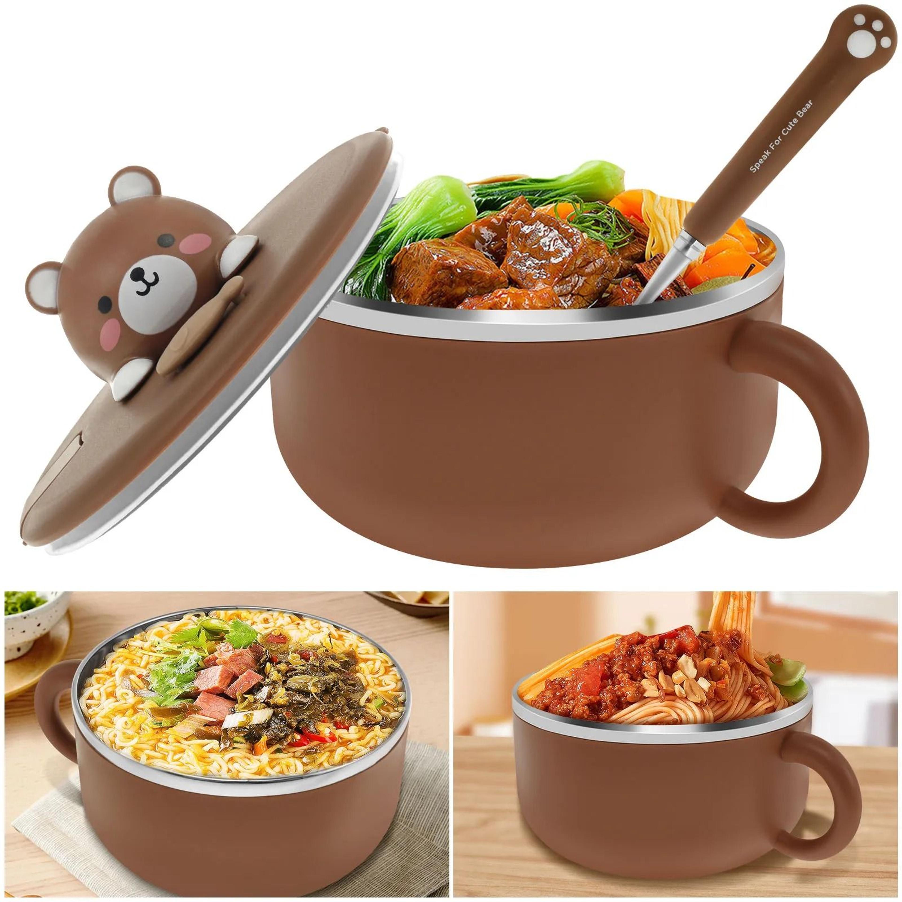 40.6 oz insulated ramen bowl with lid handle and fork