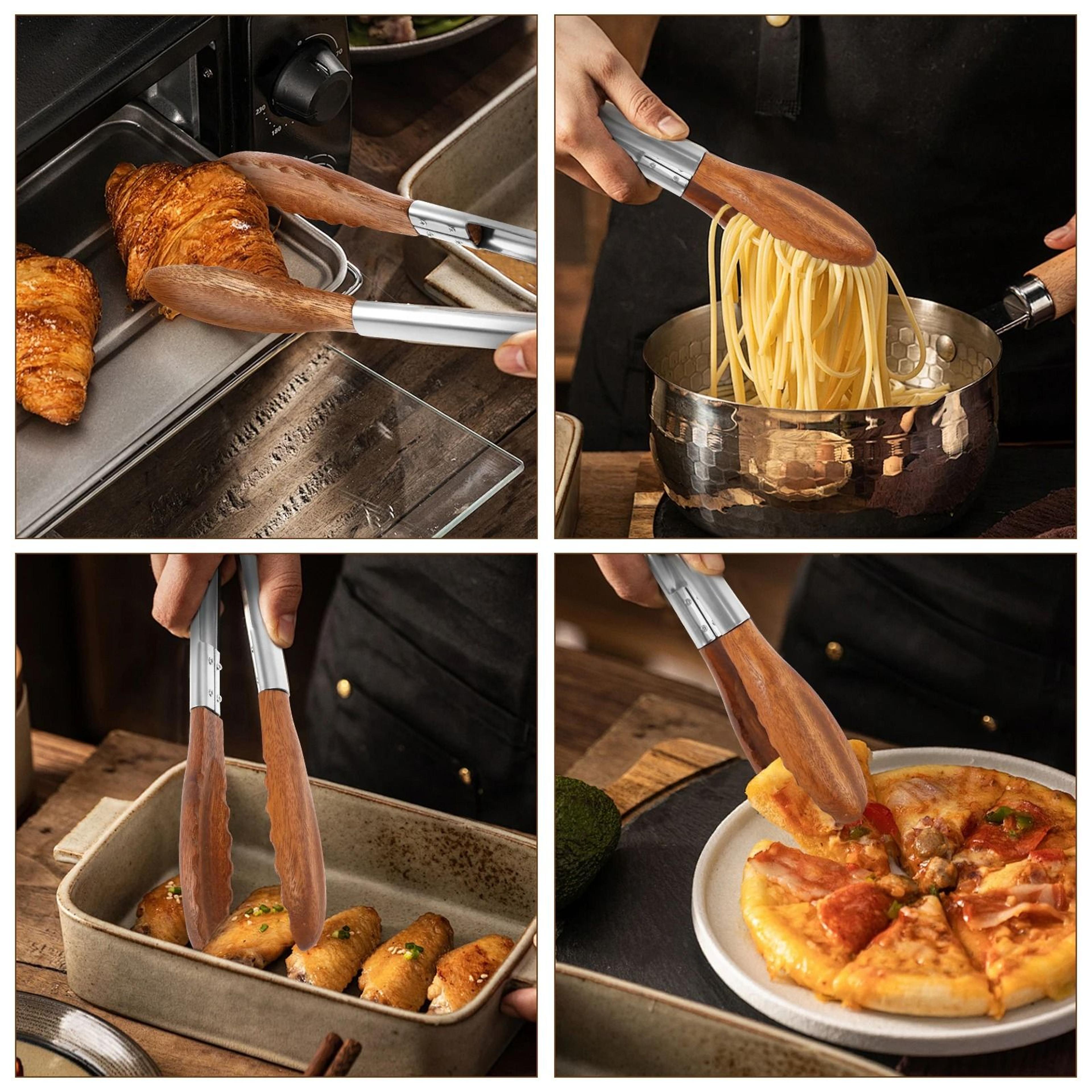 2 piece wood serving tongs for cooking and salad