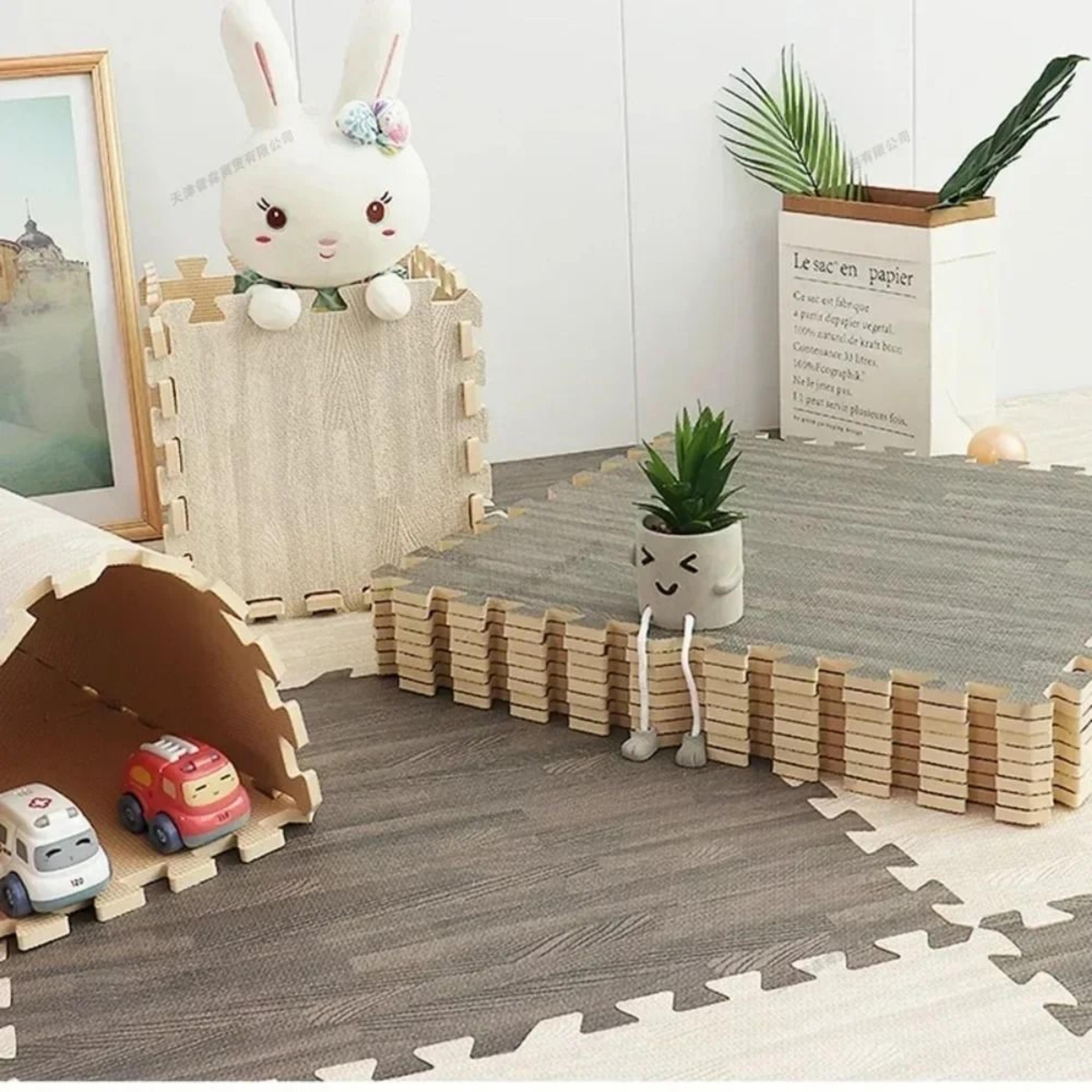wood grain eva foam puzzle play mat for kids