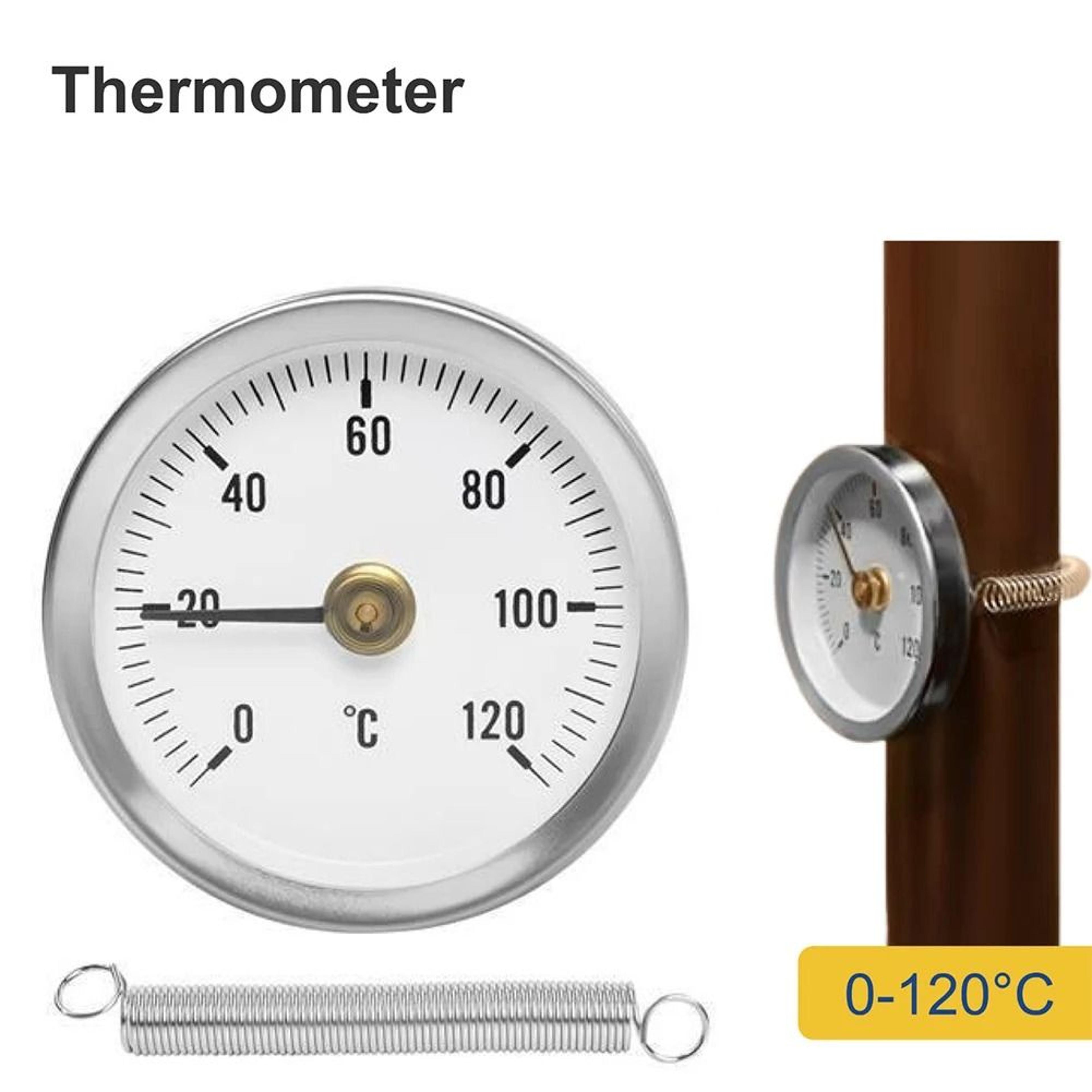 stainless steel clamp-on pipe thermometer for heating, boilers & water systems