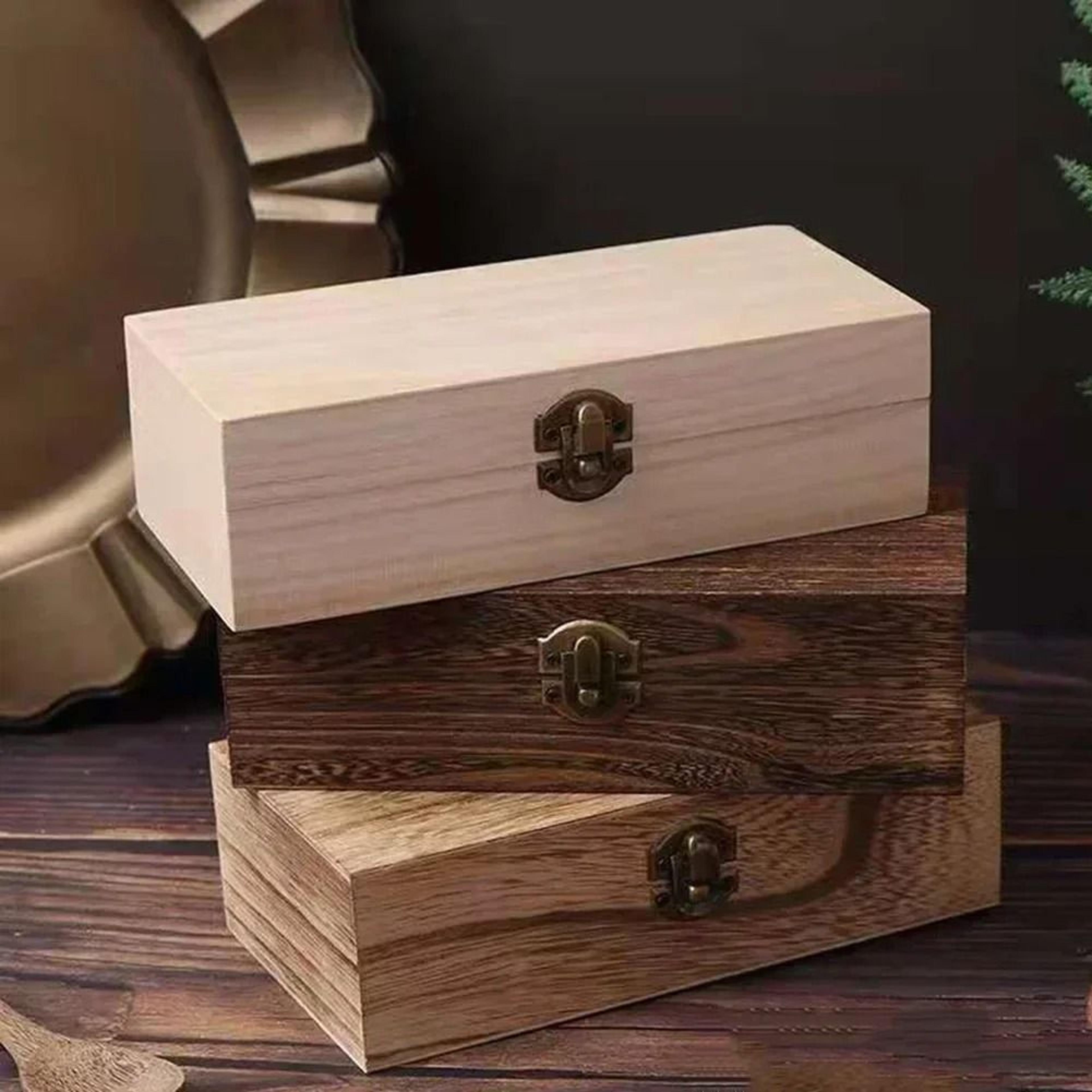 rustic wooden storage box with lock for jewelry, keepsakes & desktop organization