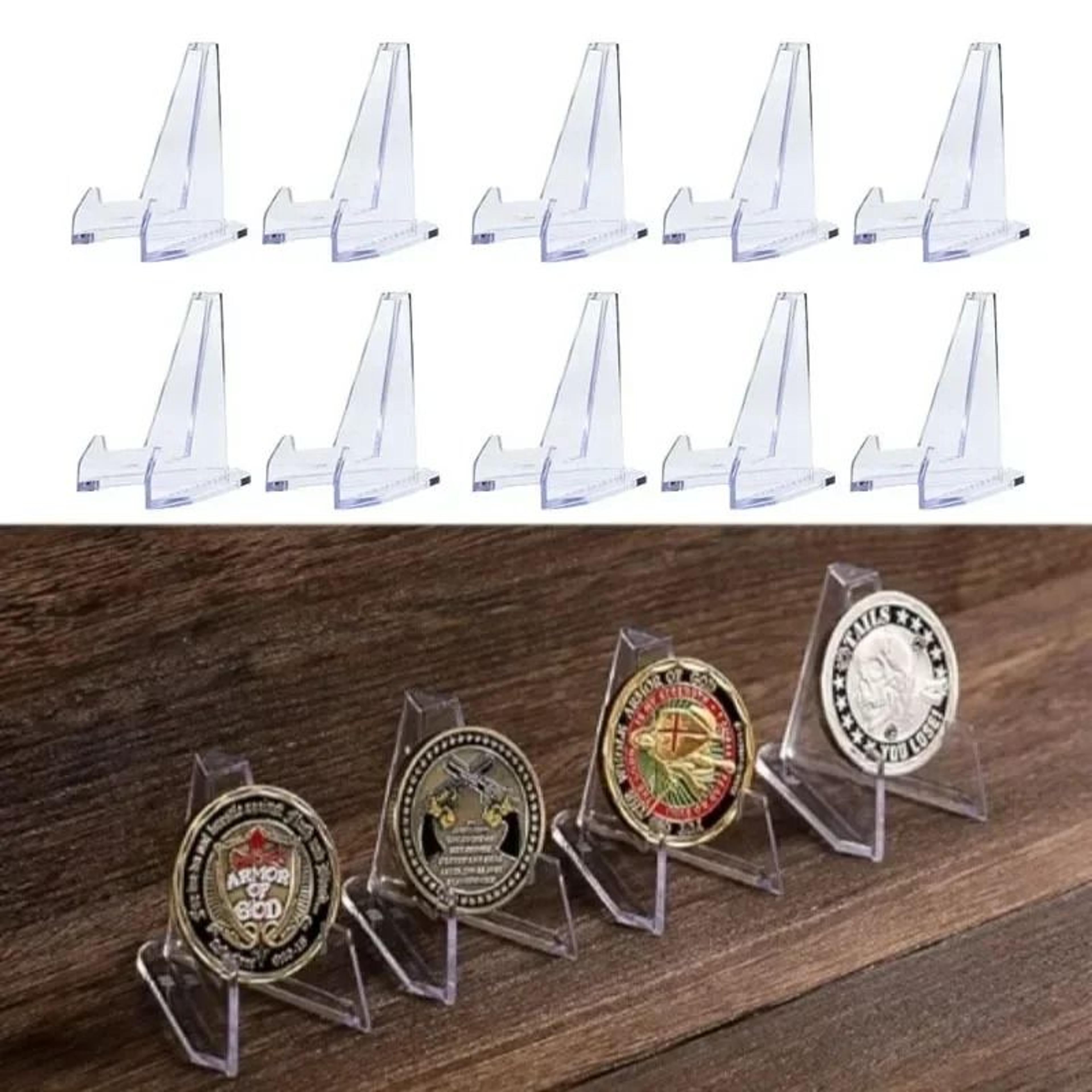 10pcs clear acrylic display stand set for coins, medals, trading cards & collectibles