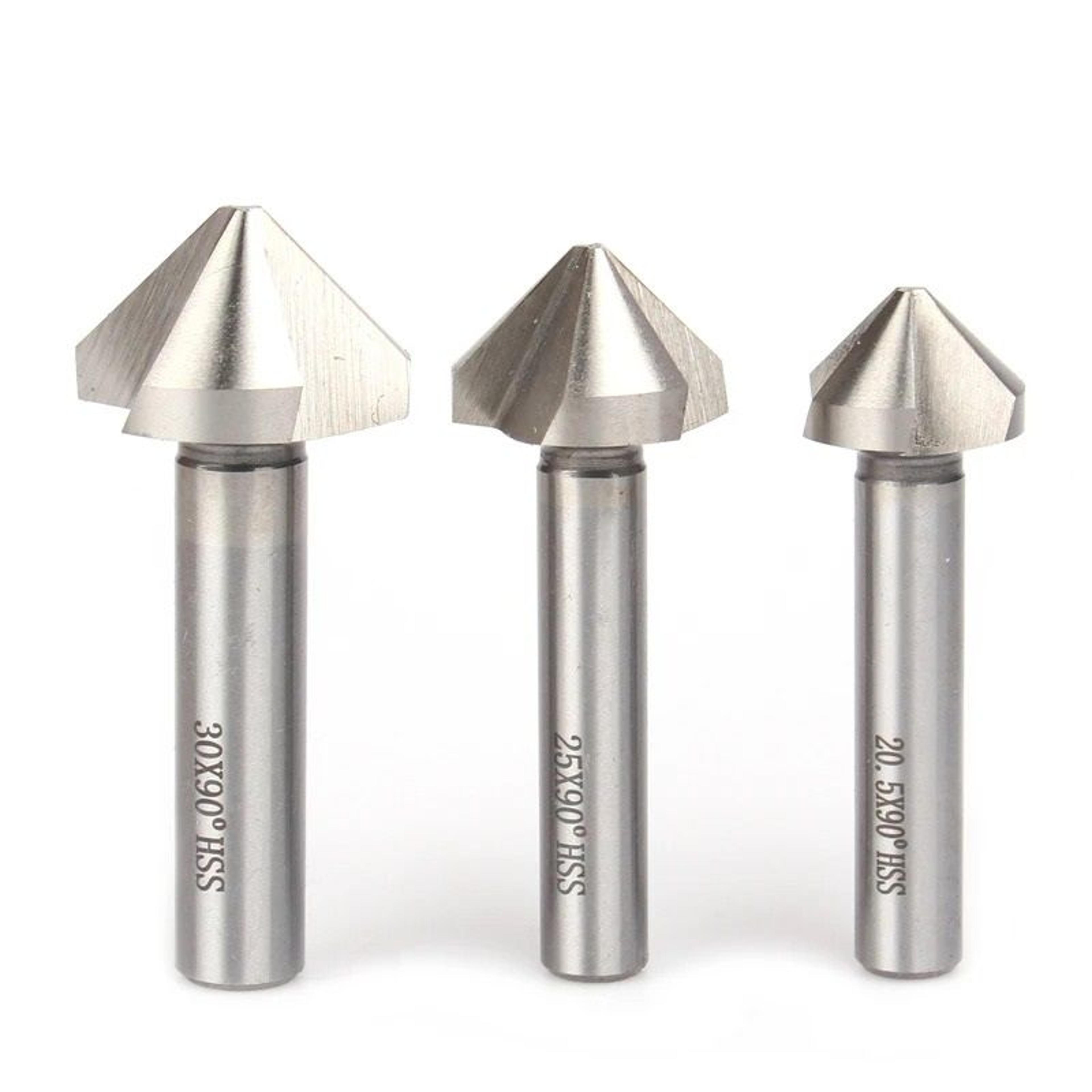 3 flute countersink drill bit 90 degree chamfer cutter for wood, metal, and plastic deburring tool