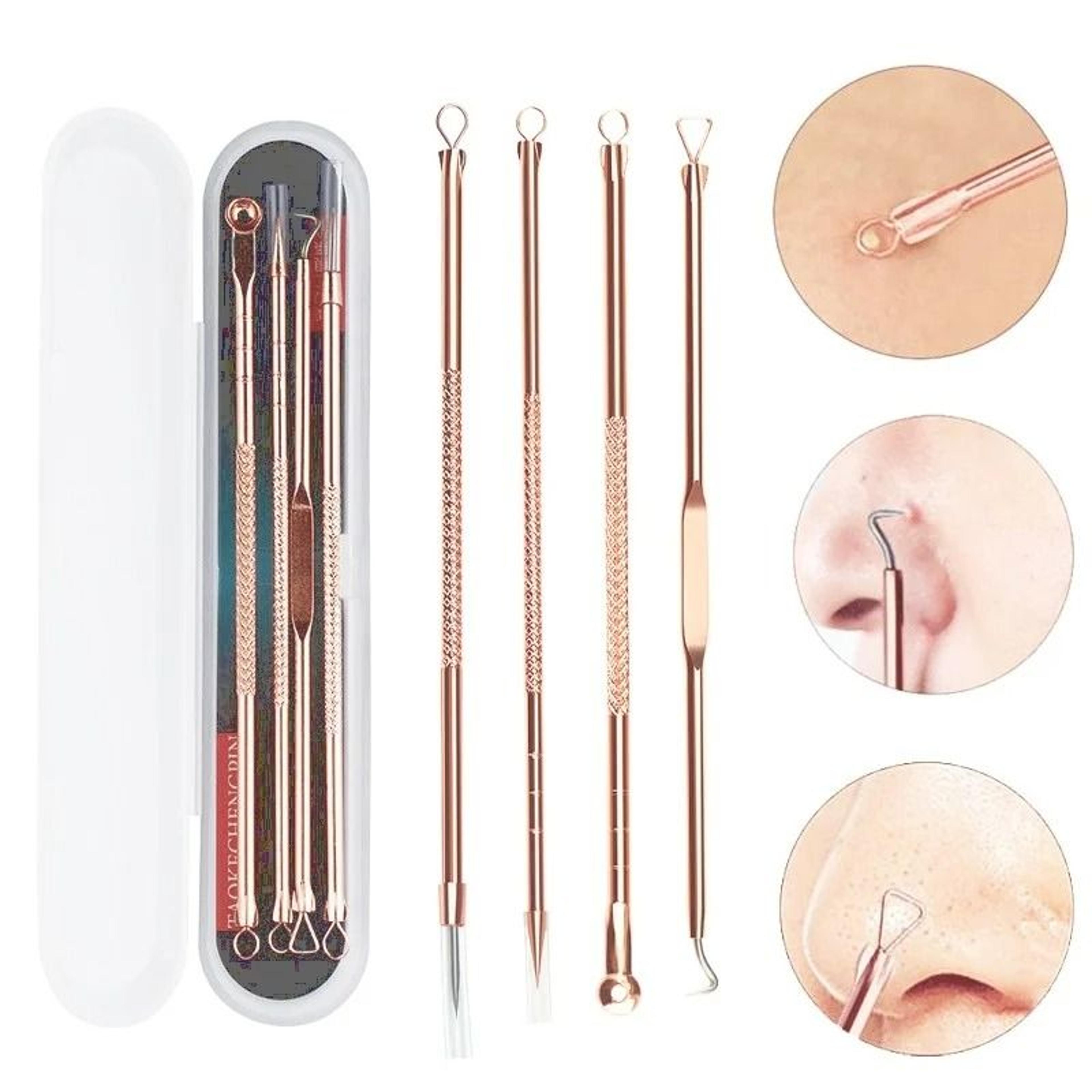 multi-piece stainless steel acne extractor set and facial pore cleansing blemish kit