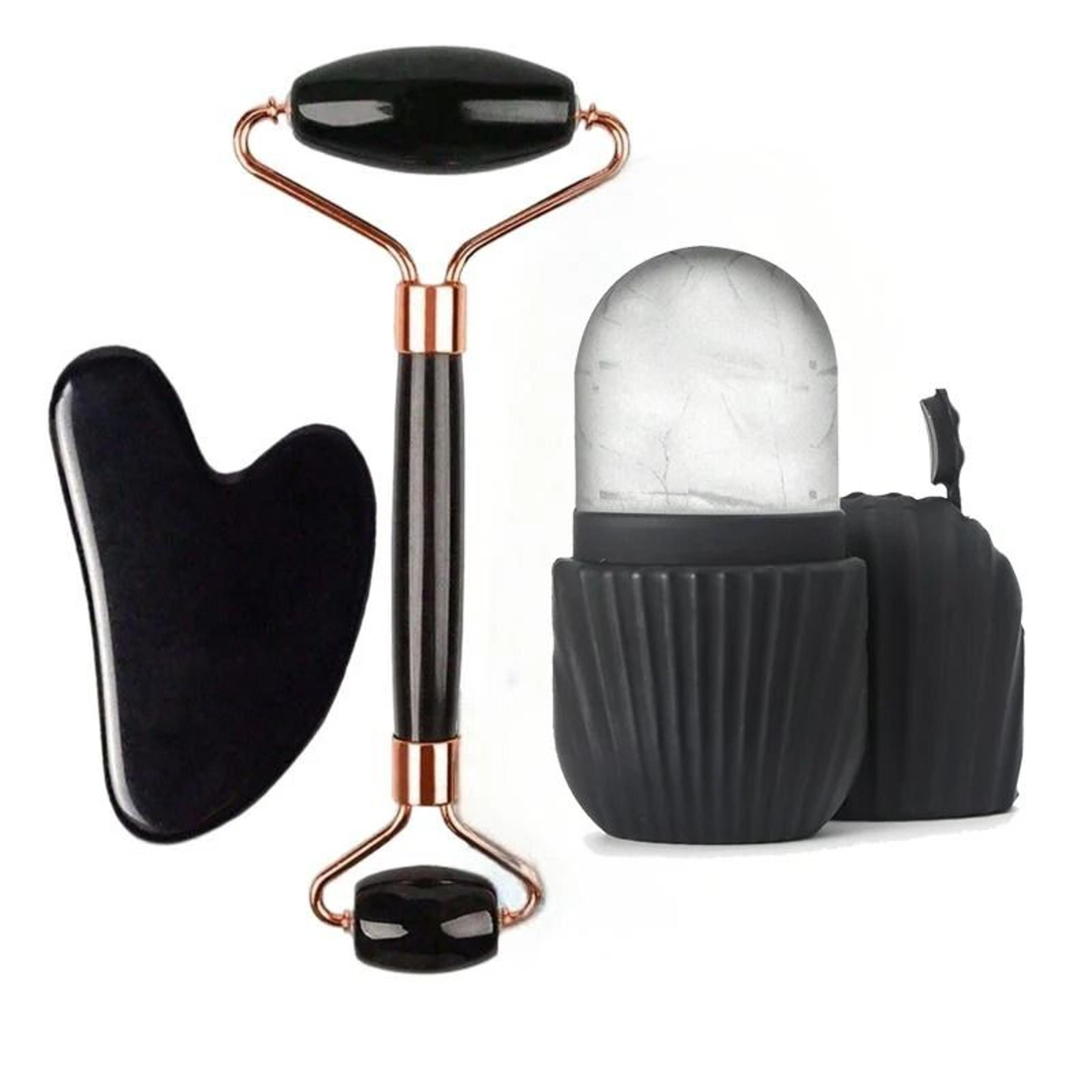 3-piece ice face roller and gua sha facial skincare set