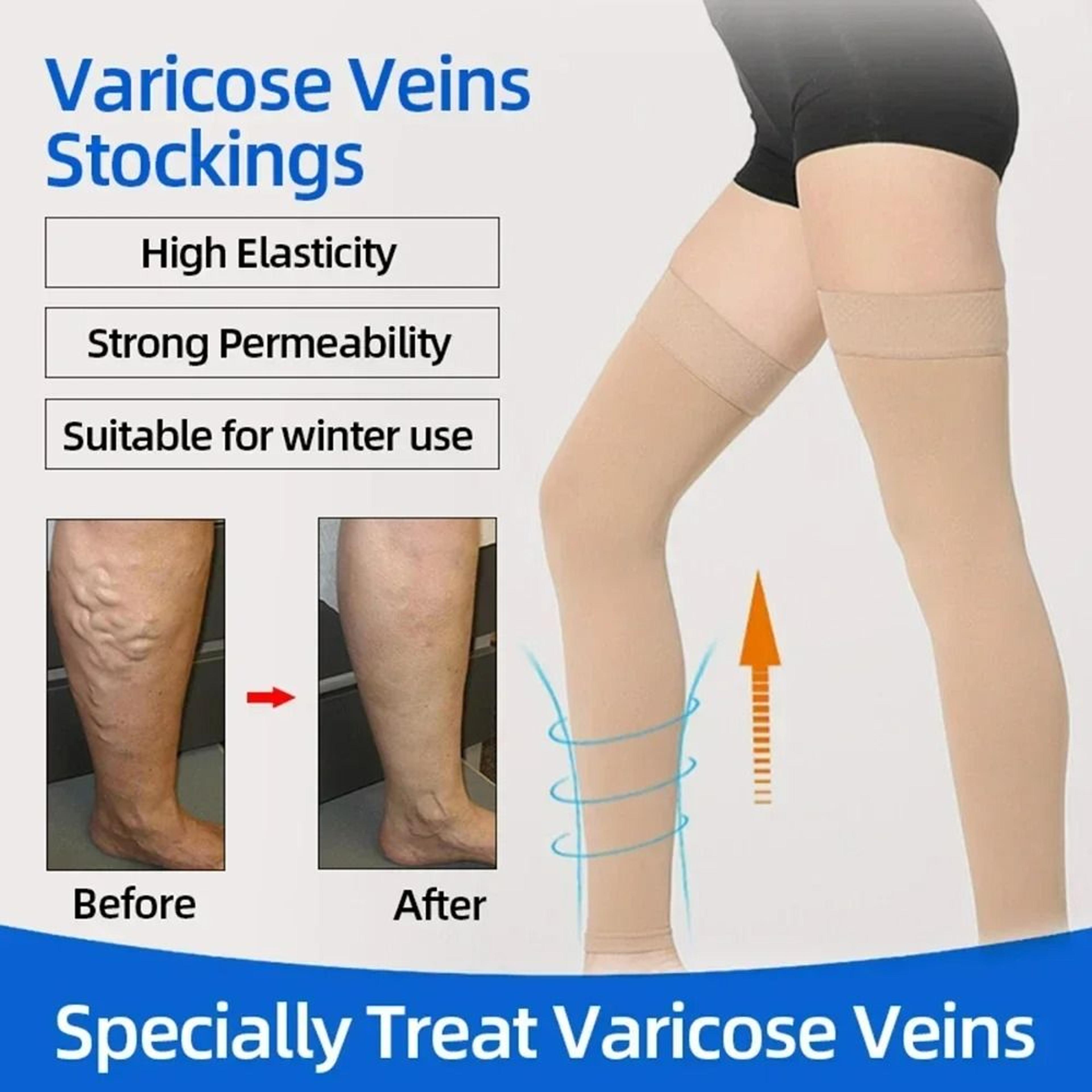 thigh high 20-32 mmhg toeless compression stockings with silicone dot band