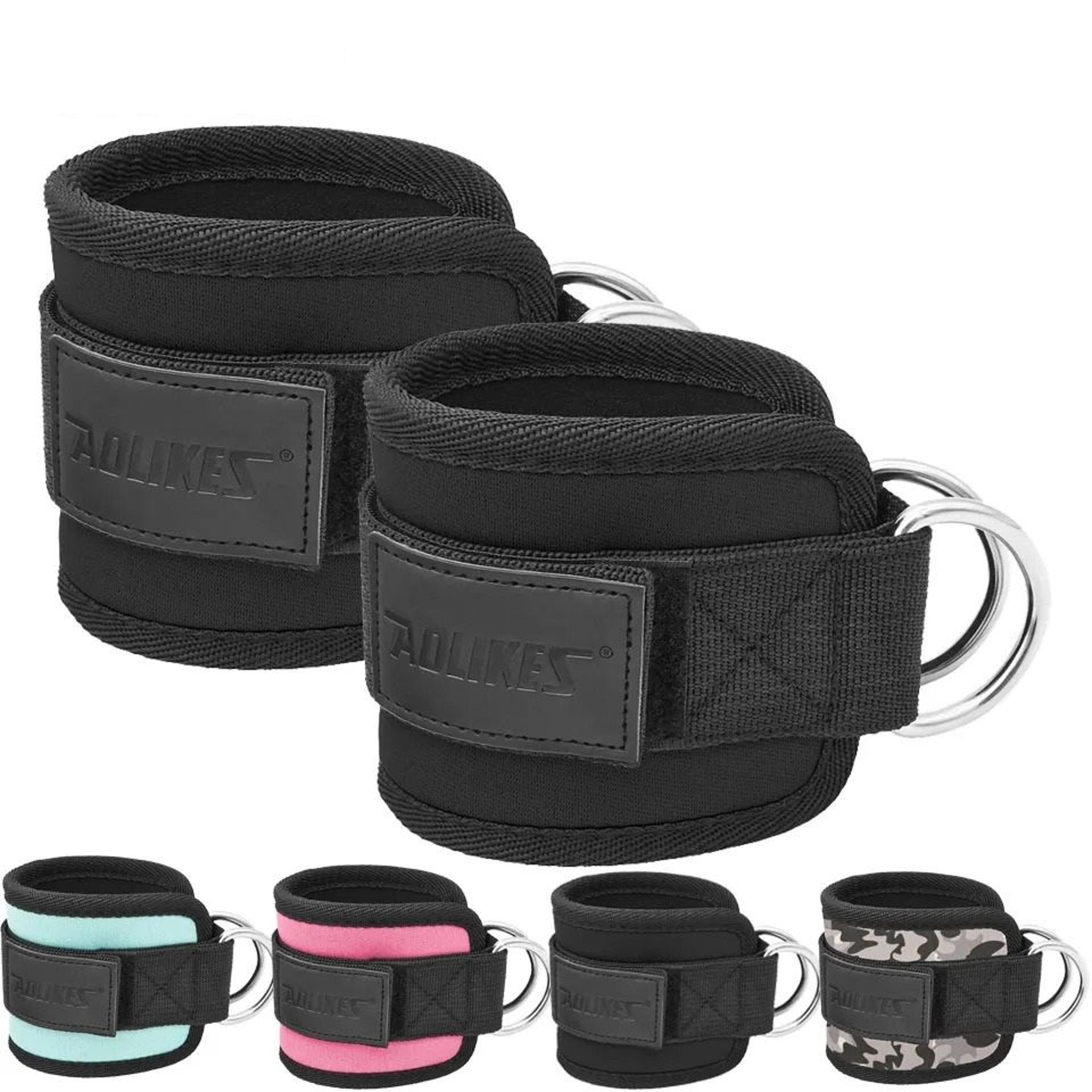 adjustable padded ankle and wrist cuffs with d-ring for cable machines