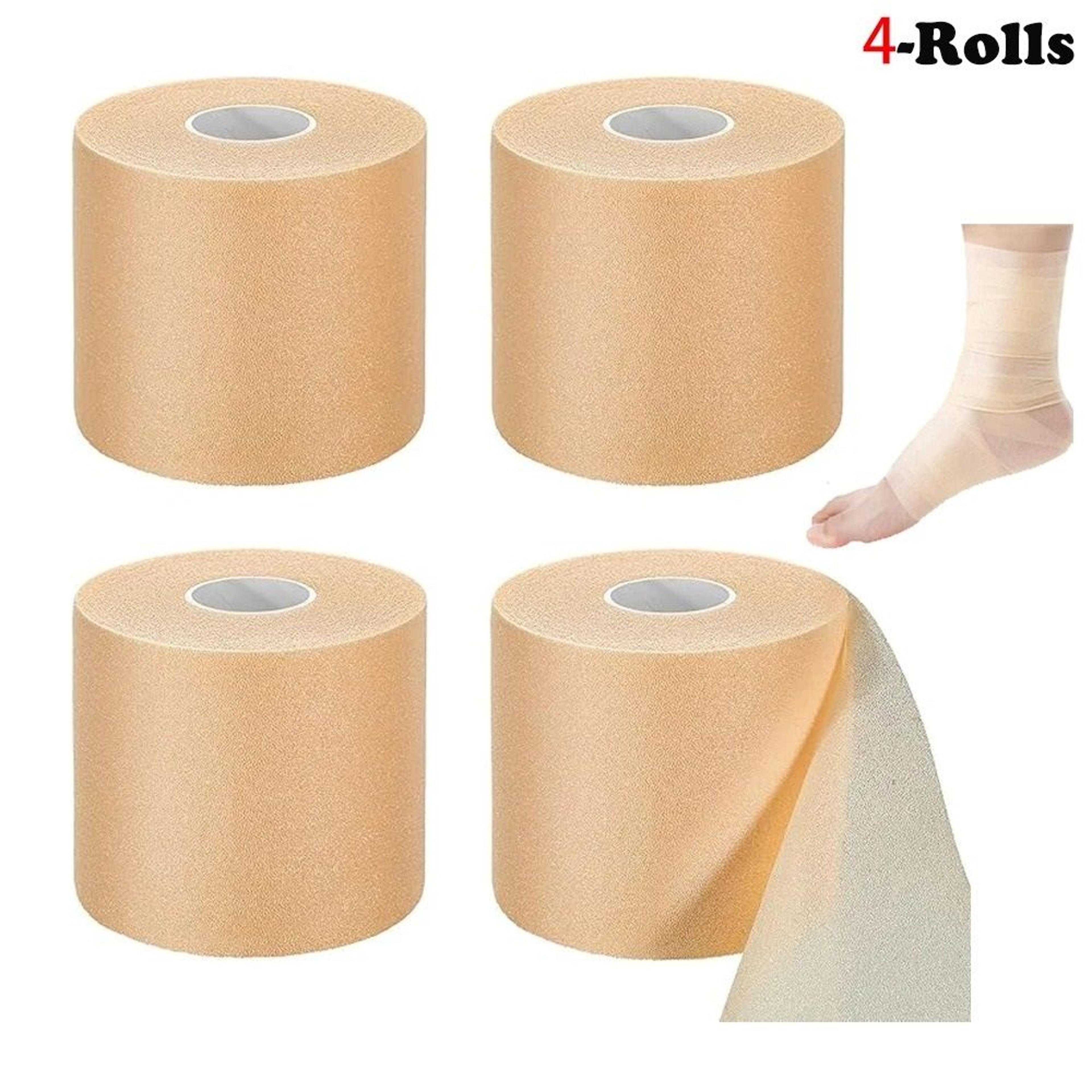 4-pack athletic foam pre-wrap tapes for sports, ankles, wrists, & hair