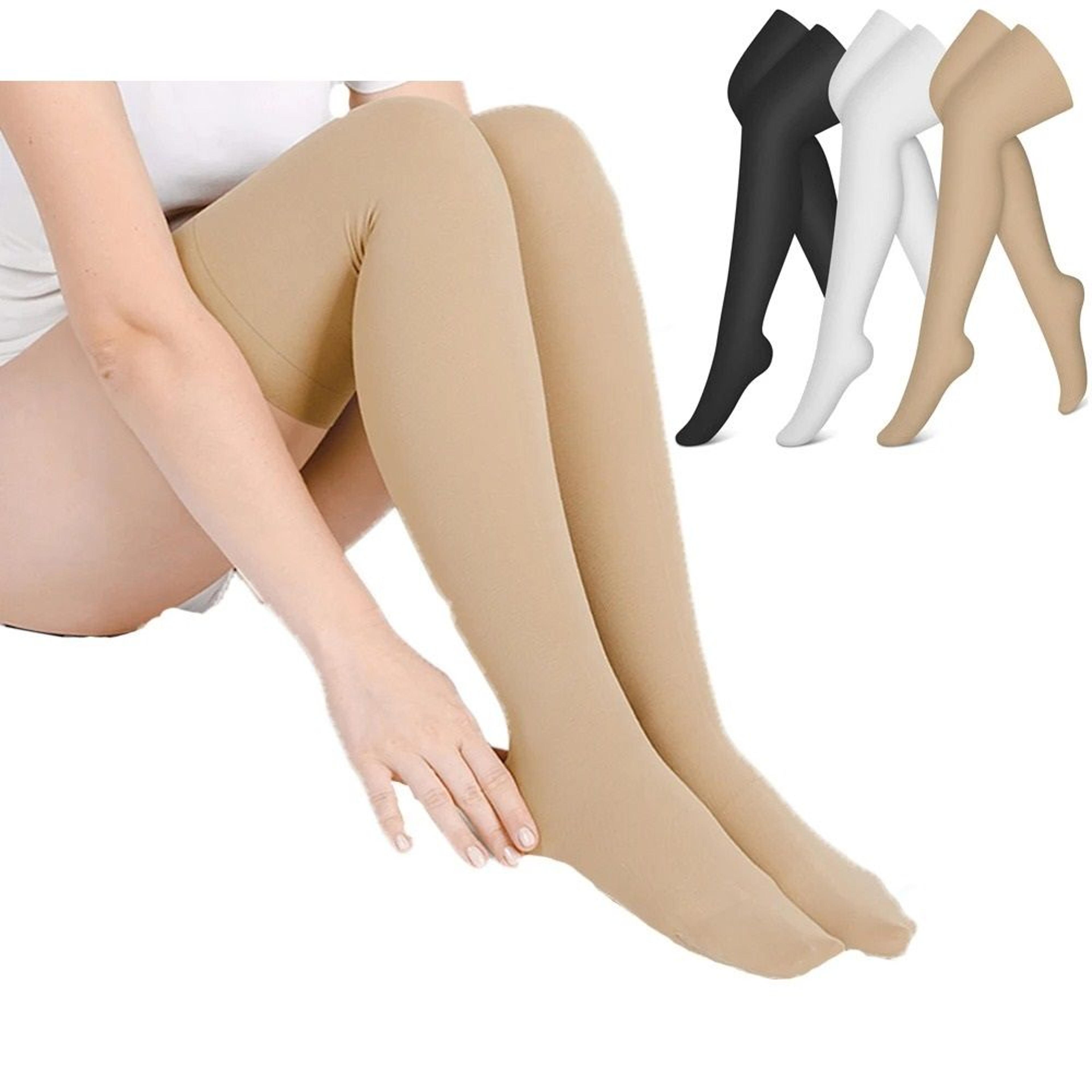 1 pair 20–30 mmhg thigh-high compression stockings with silicone grip