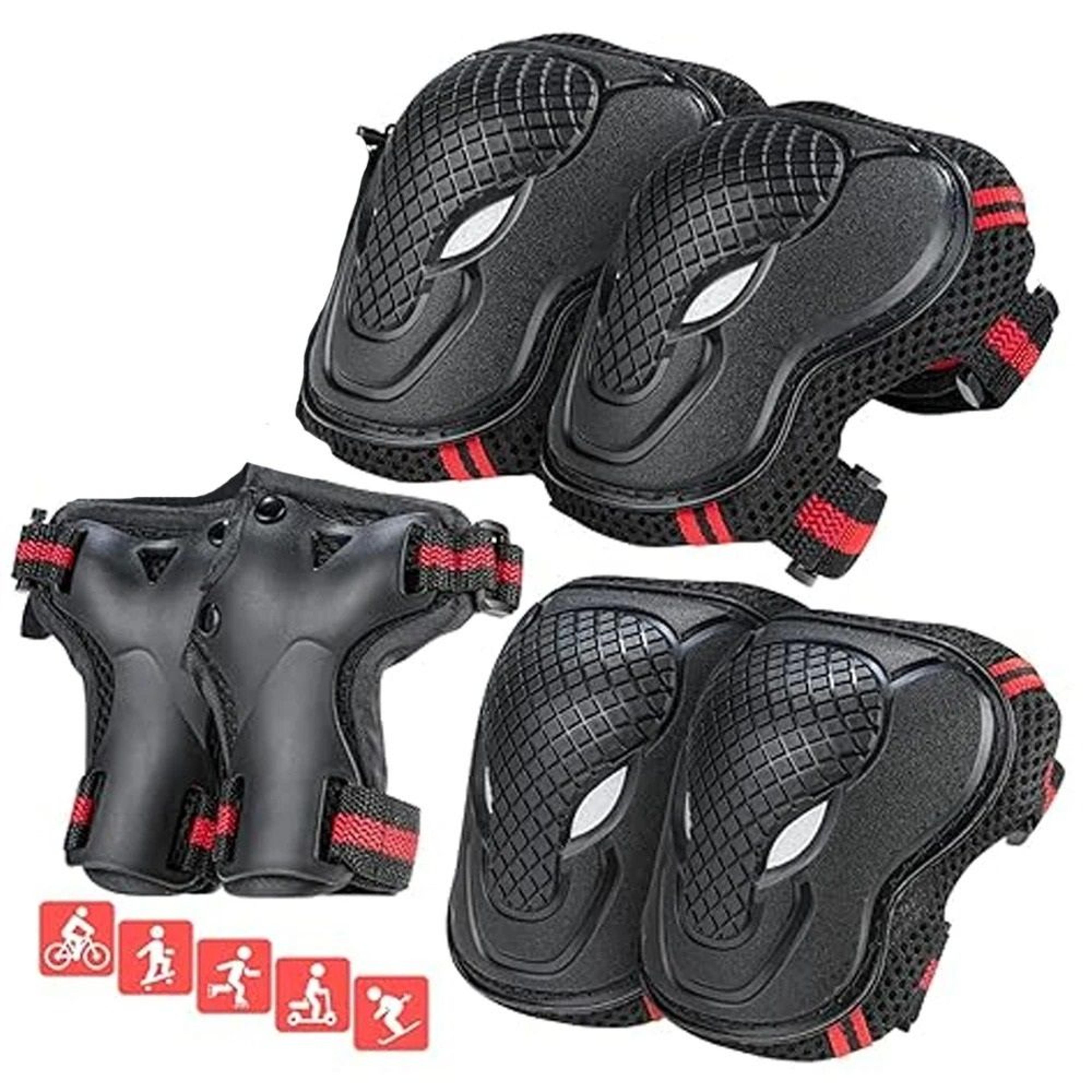 6 piece adult and youth protective gear set with knee pads, elbow pads, and wrist guards