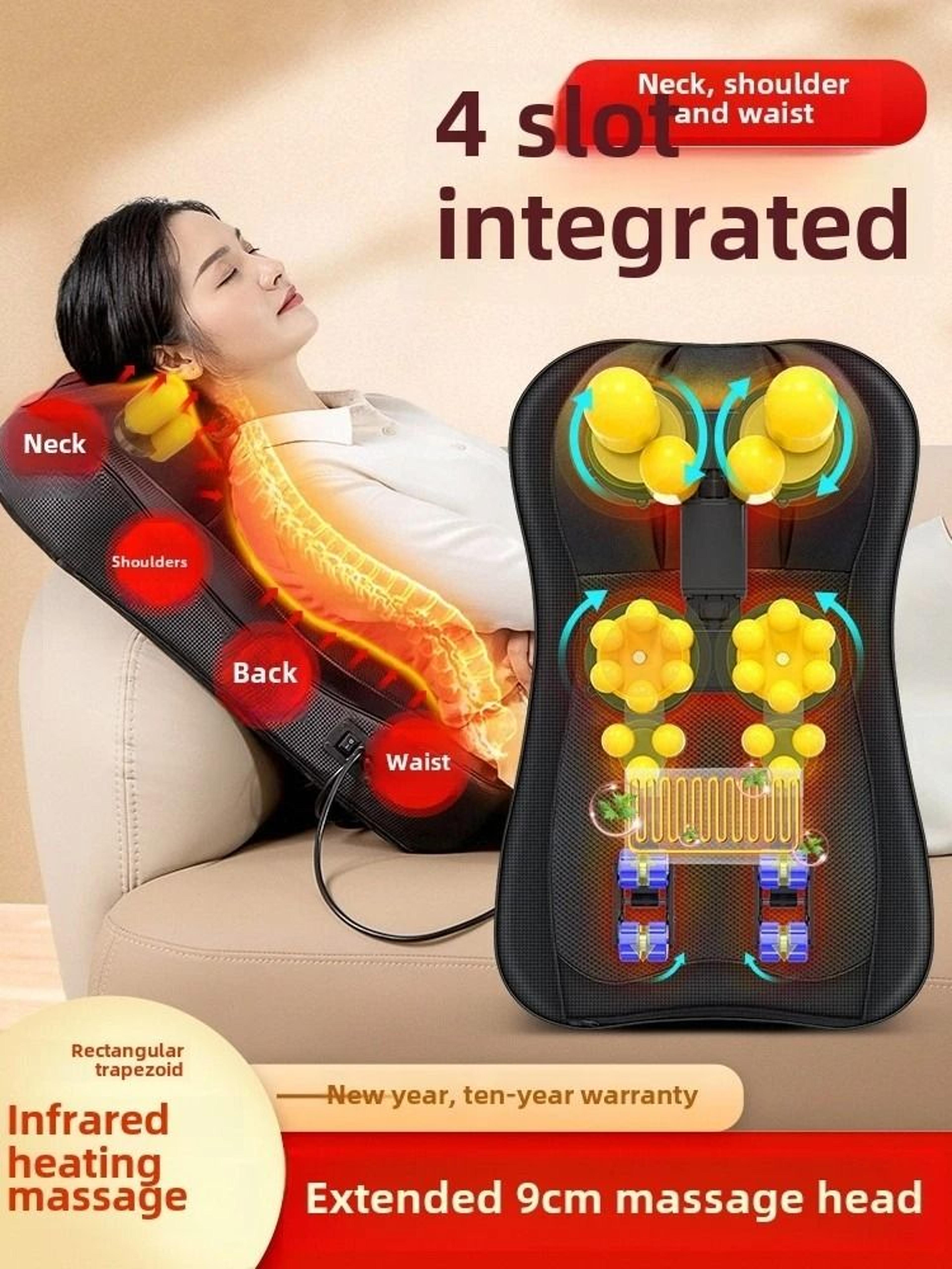 chair type full body massager pad with neck and shoulder rolling, waist traction, and remote control