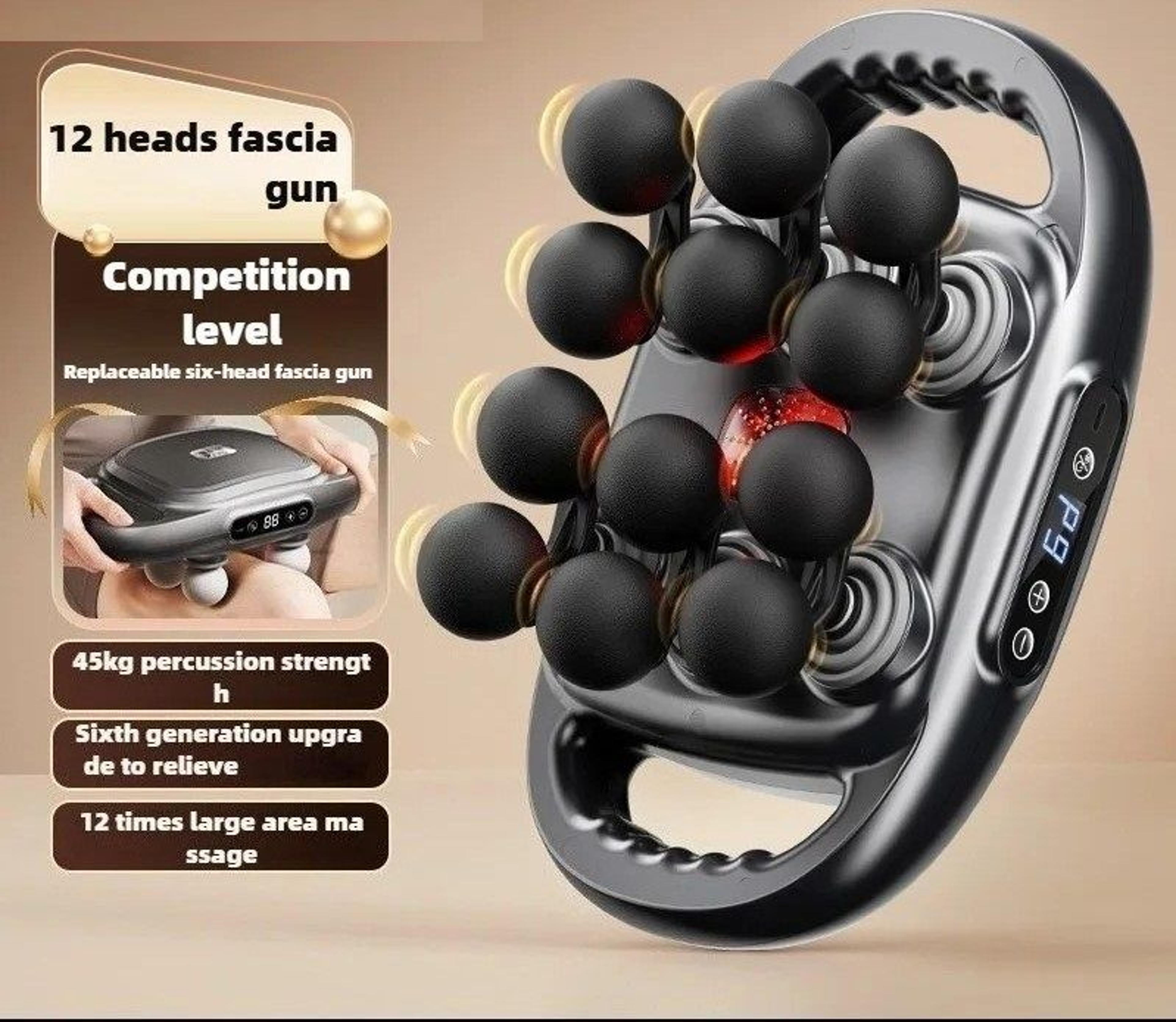 12-head deep tissue fascia massage gun with high-frequency wireless percussive vibration
