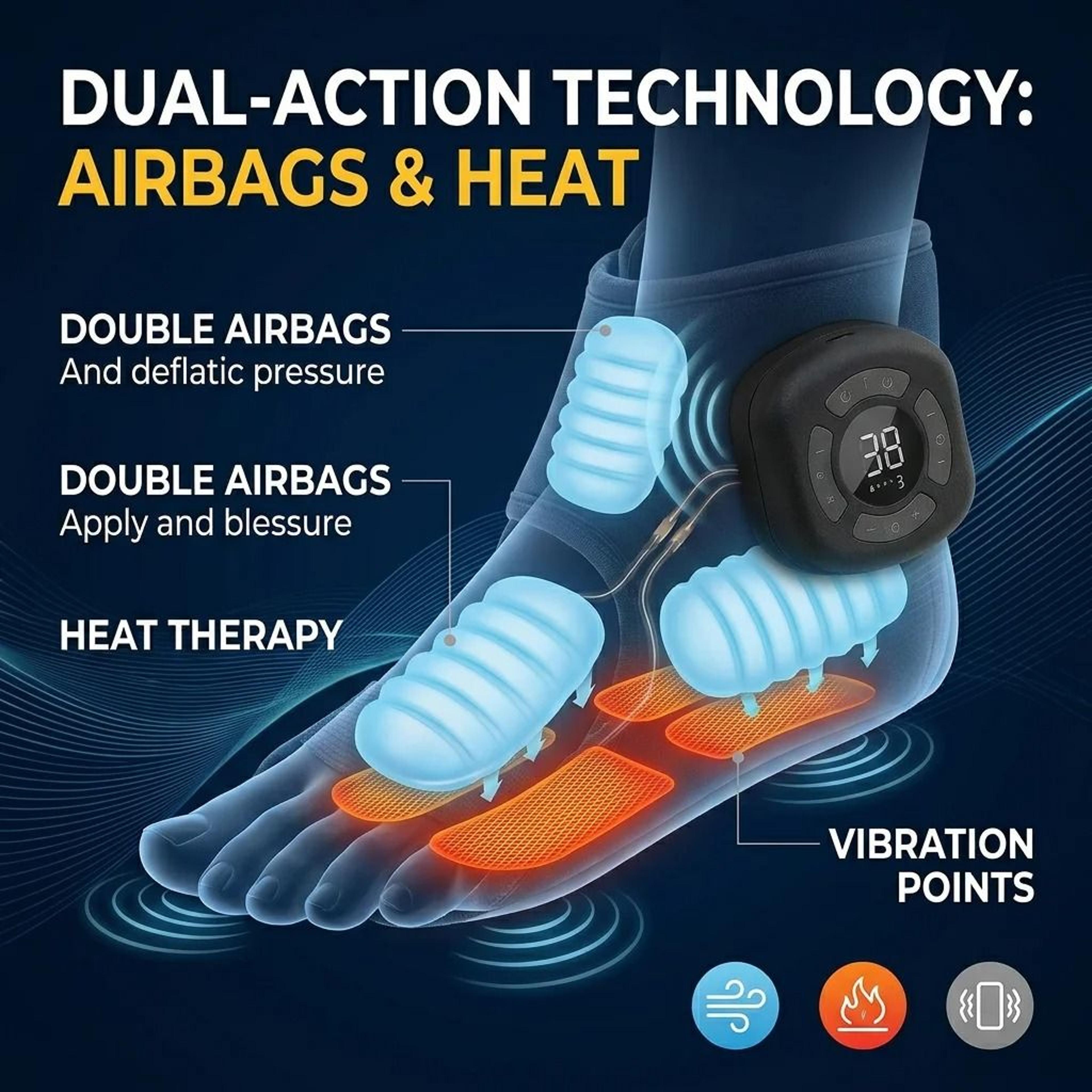 rechargeable cordless ankle & foot air compression massager with heat and vibration