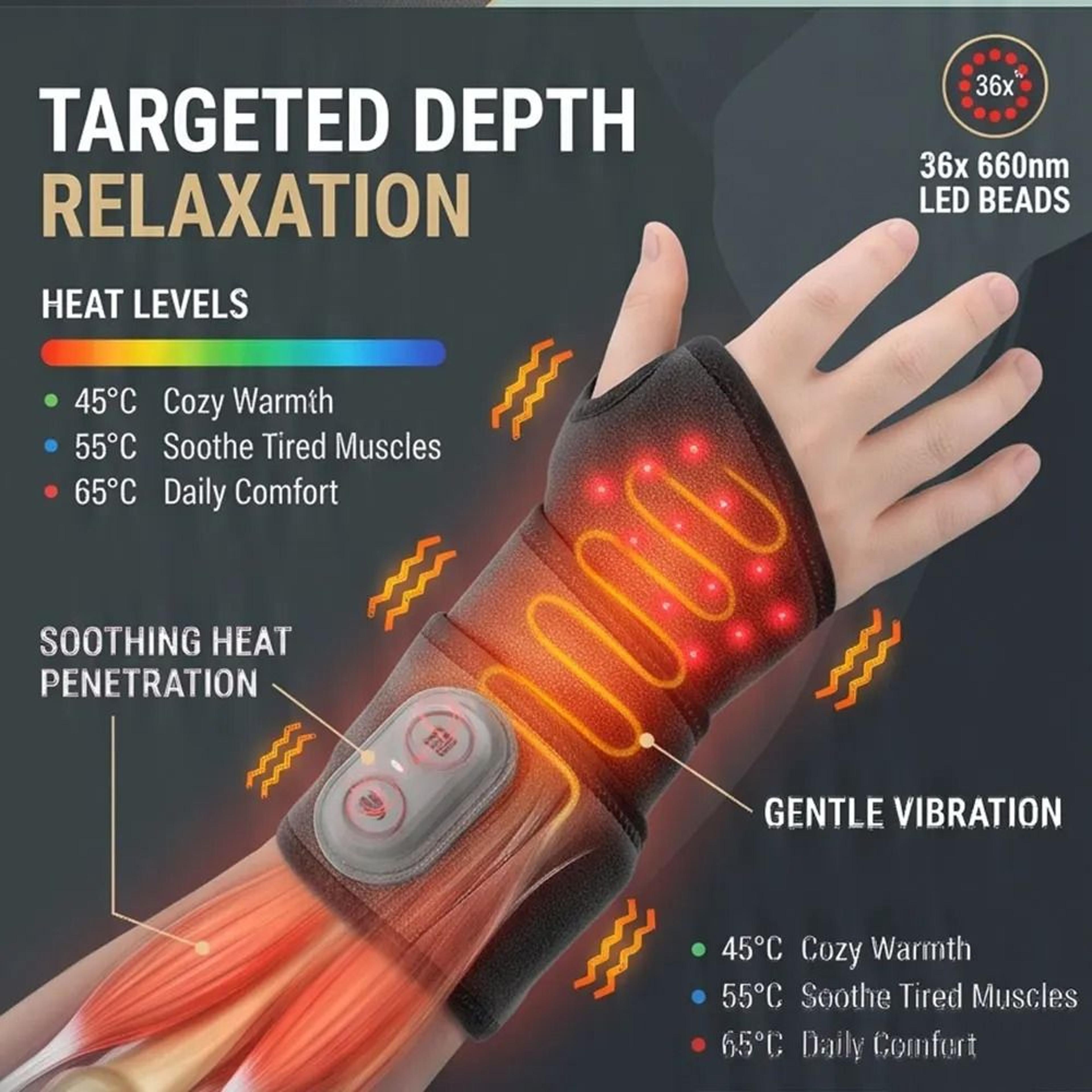 electric hot compress wrist wrap brace with 36/48 leds red light & infrared therapy
