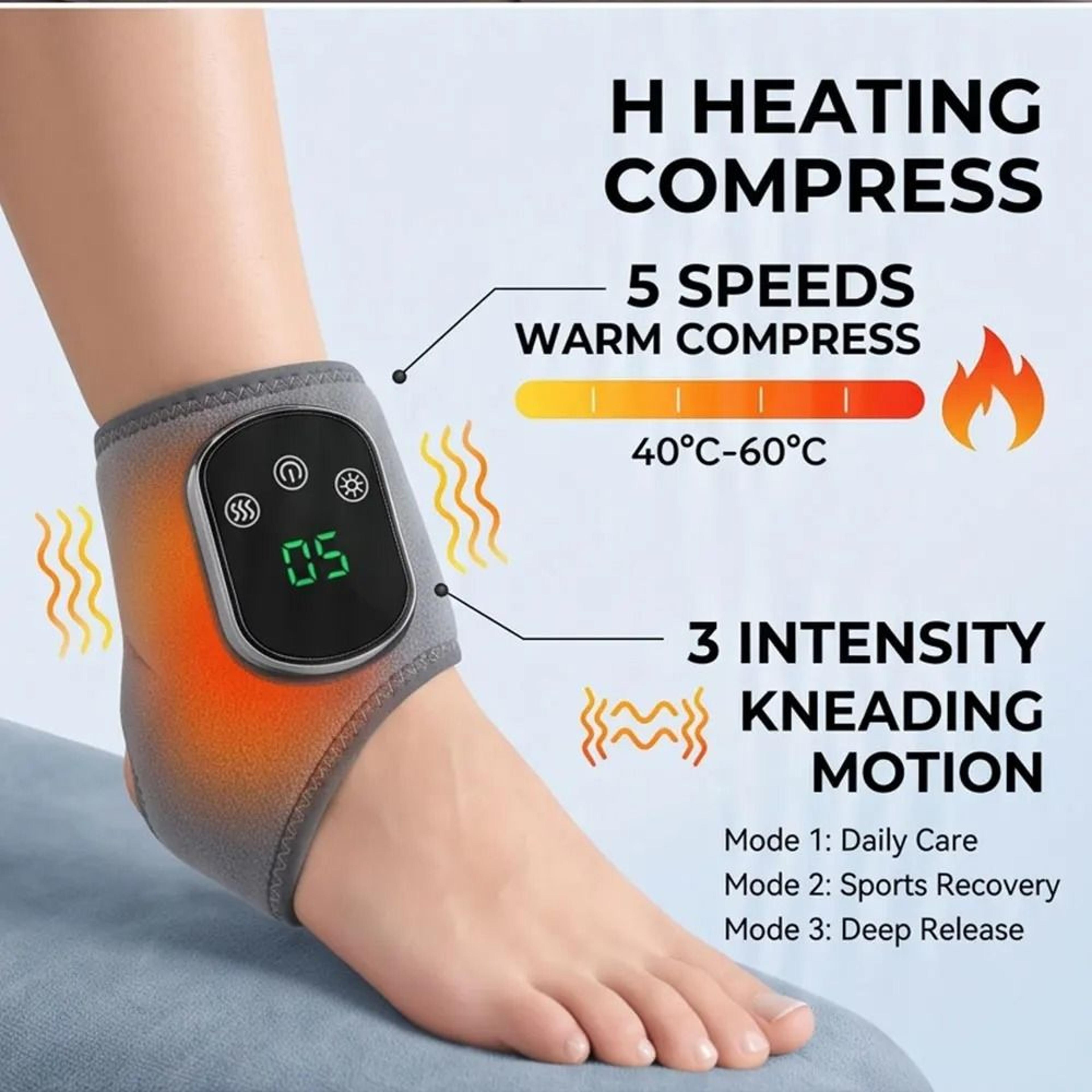 heated ankle brace wrap with 5 heat levels, 3 vibration modes, and 1800mah rechargeable battery