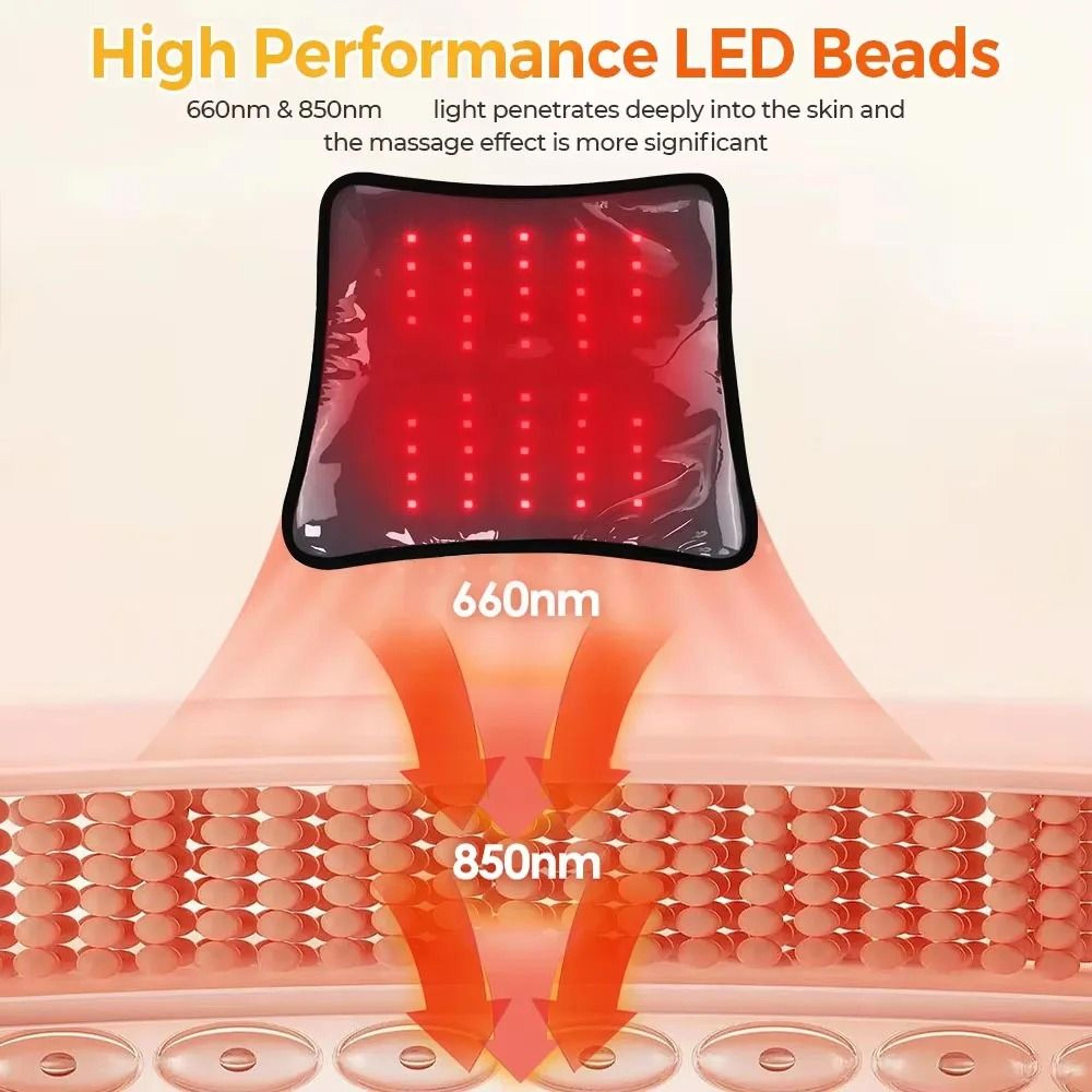multifunctional cordless light therapy massage pad with 660nm red and 850nm near-infrared led wrap