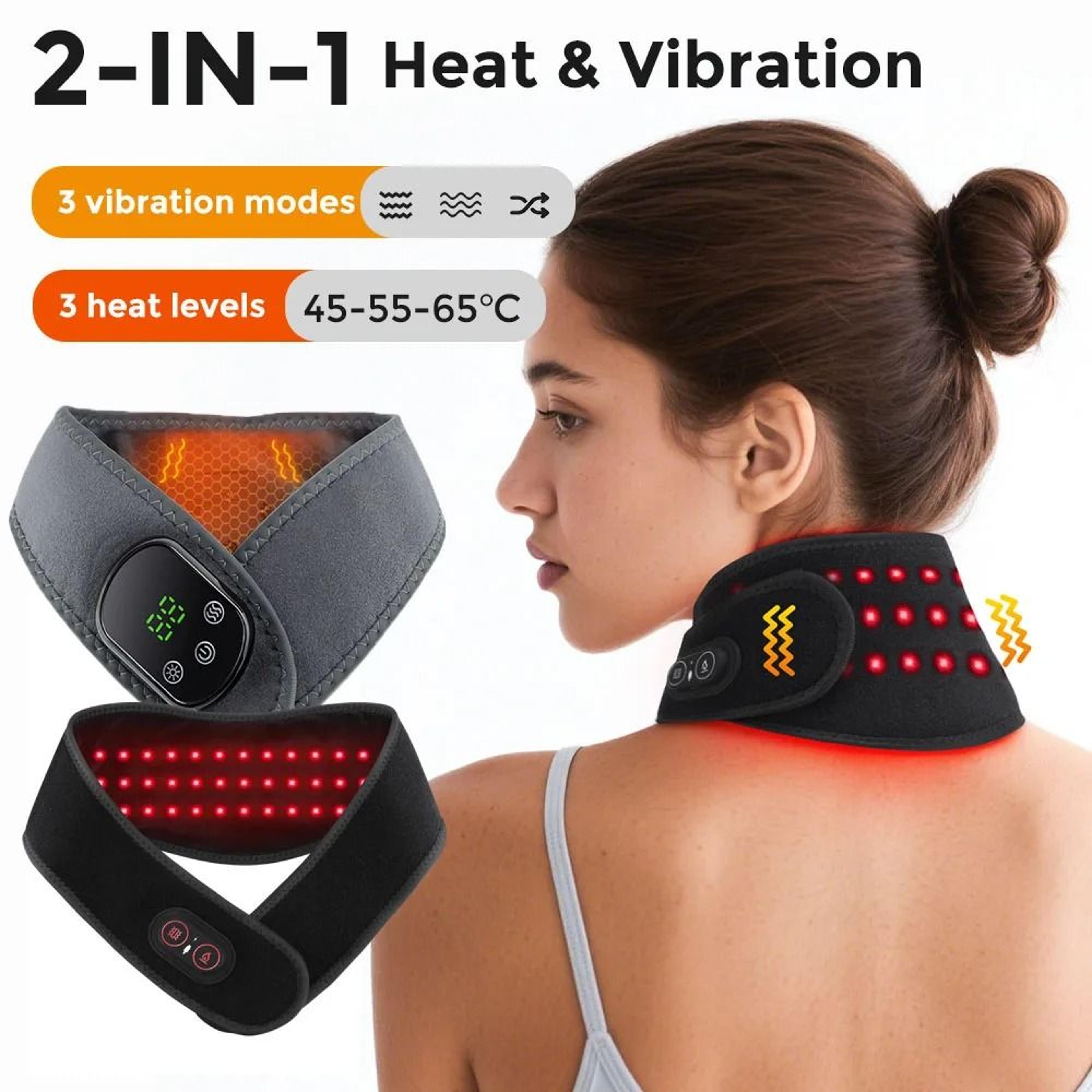 cordless electric neck massager with heating, vibration, and 36-led 660nm red light array