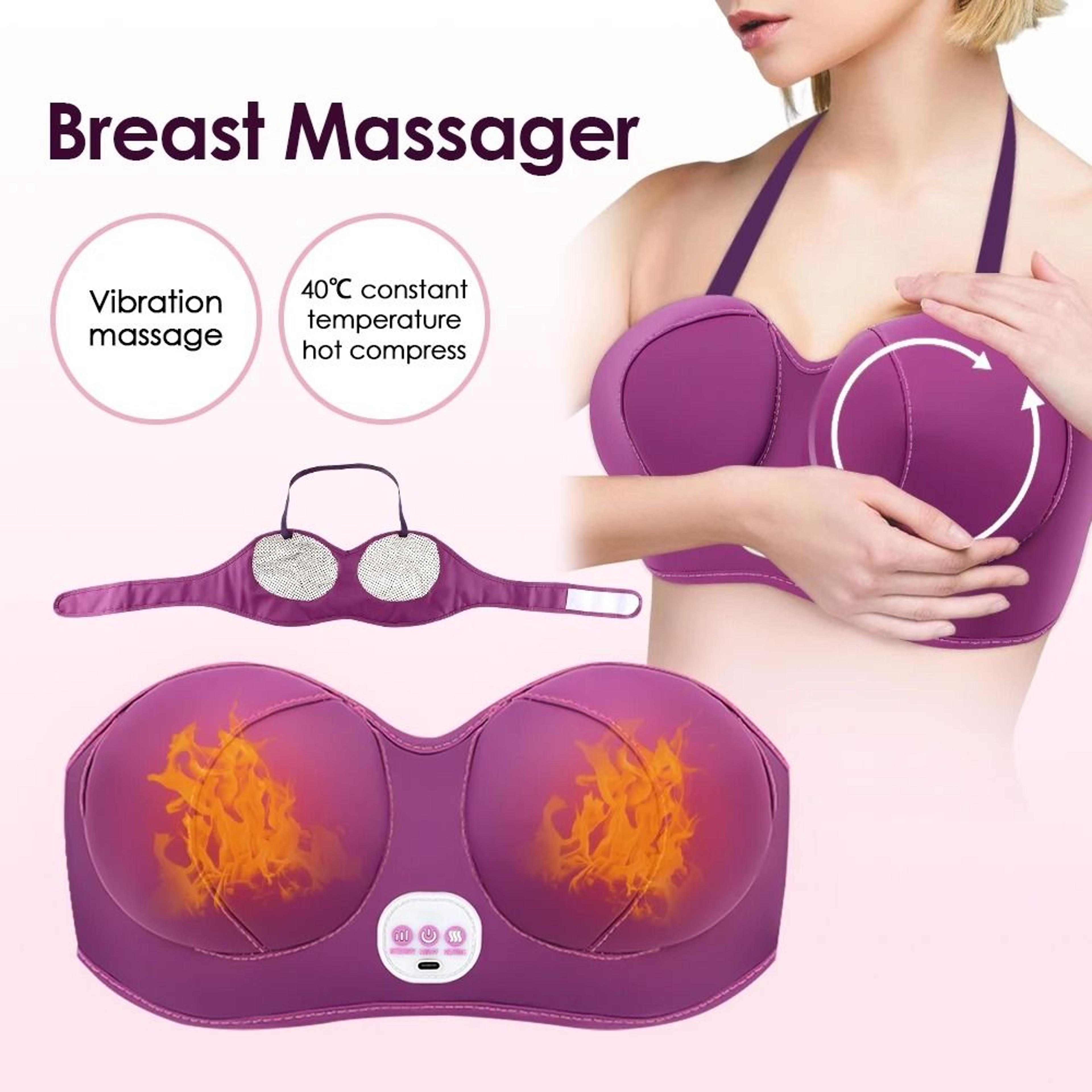electric breast massager bra with 3 speed vibration and hot compress thermal therapy