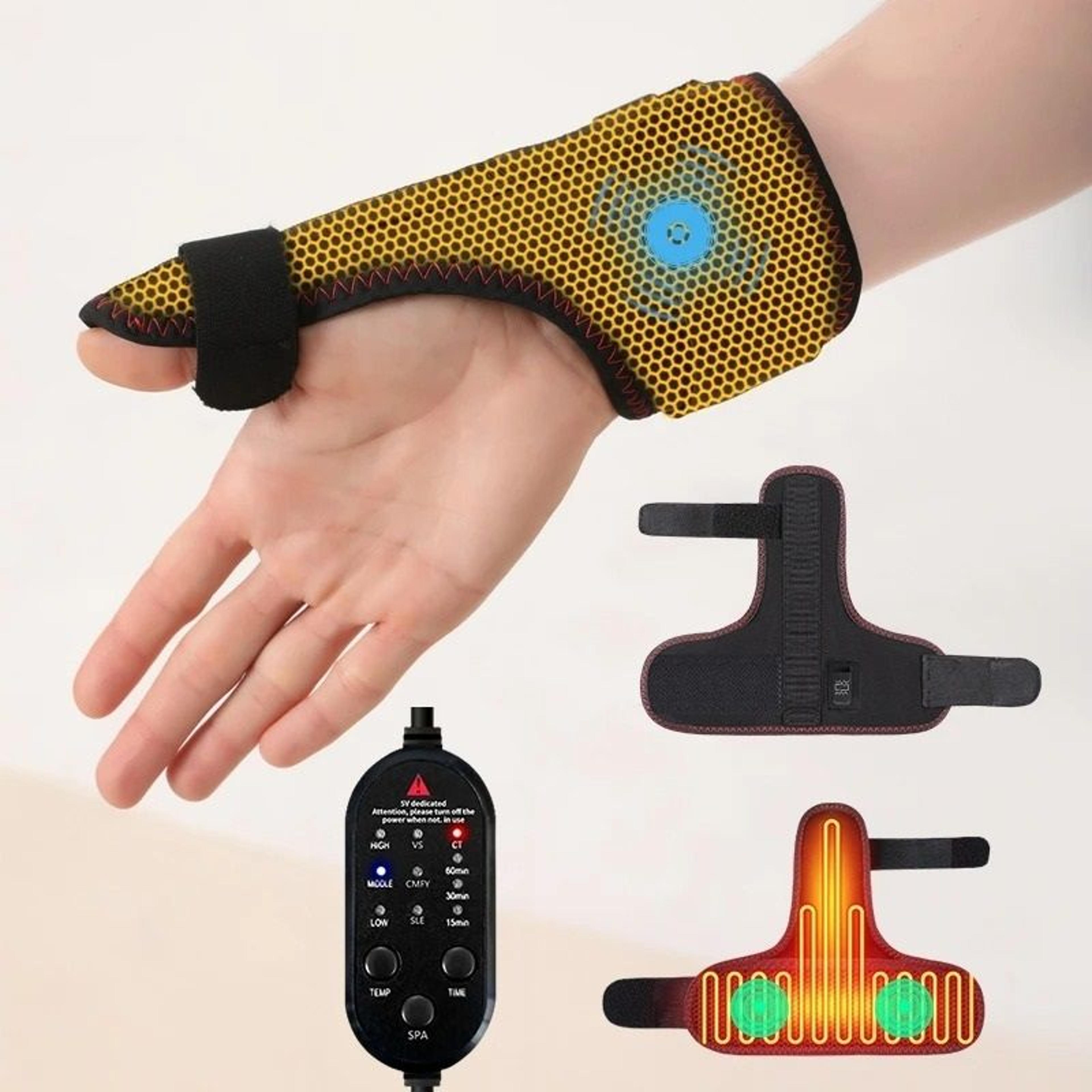 heating massage thumb & wrist support brace – electric heated finger pad & thumb stabilizer for carpal tunnel & joint st