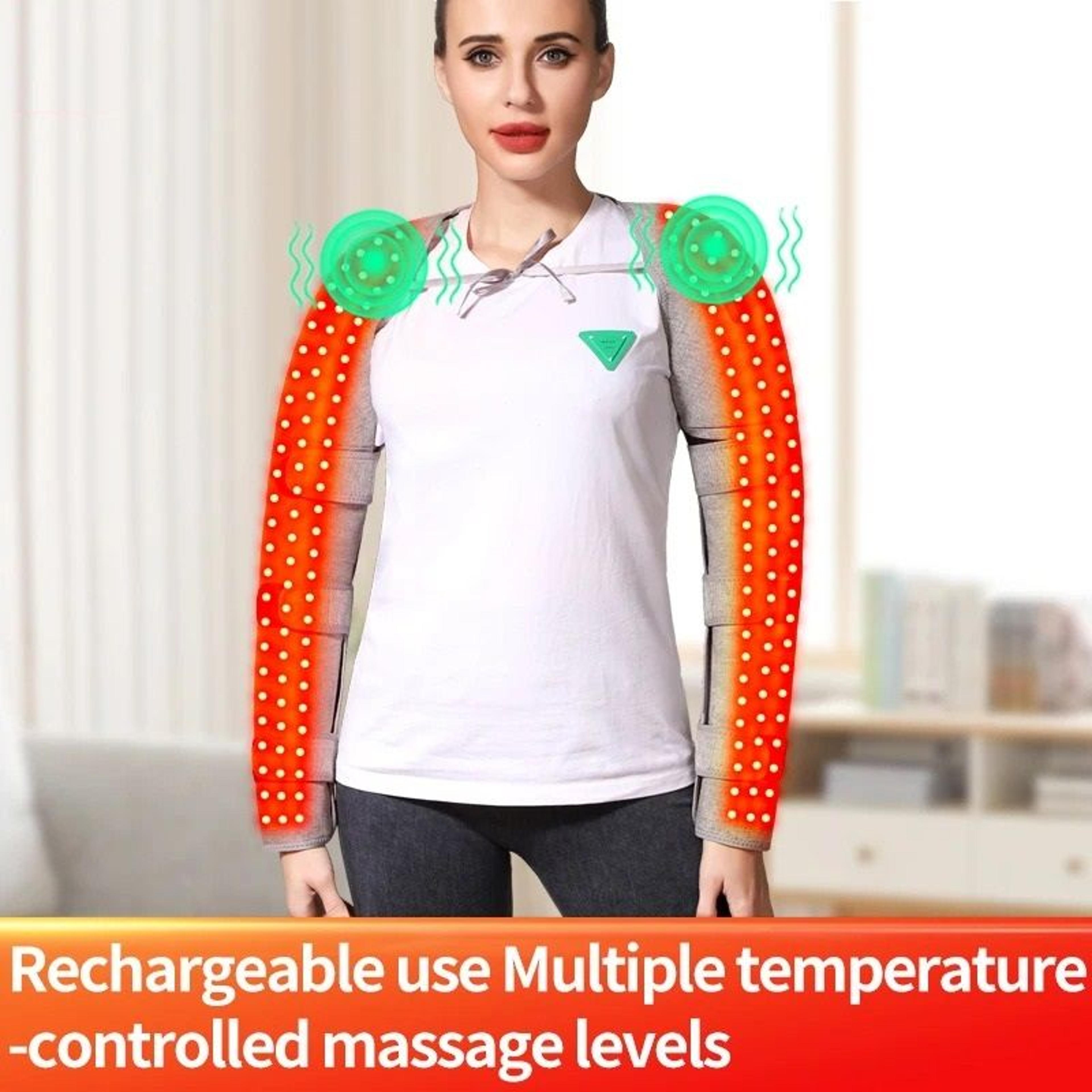 red light heating shoulder & arm pad – vibration massager heated support wrap for tendonitis, arthritis & sports injury