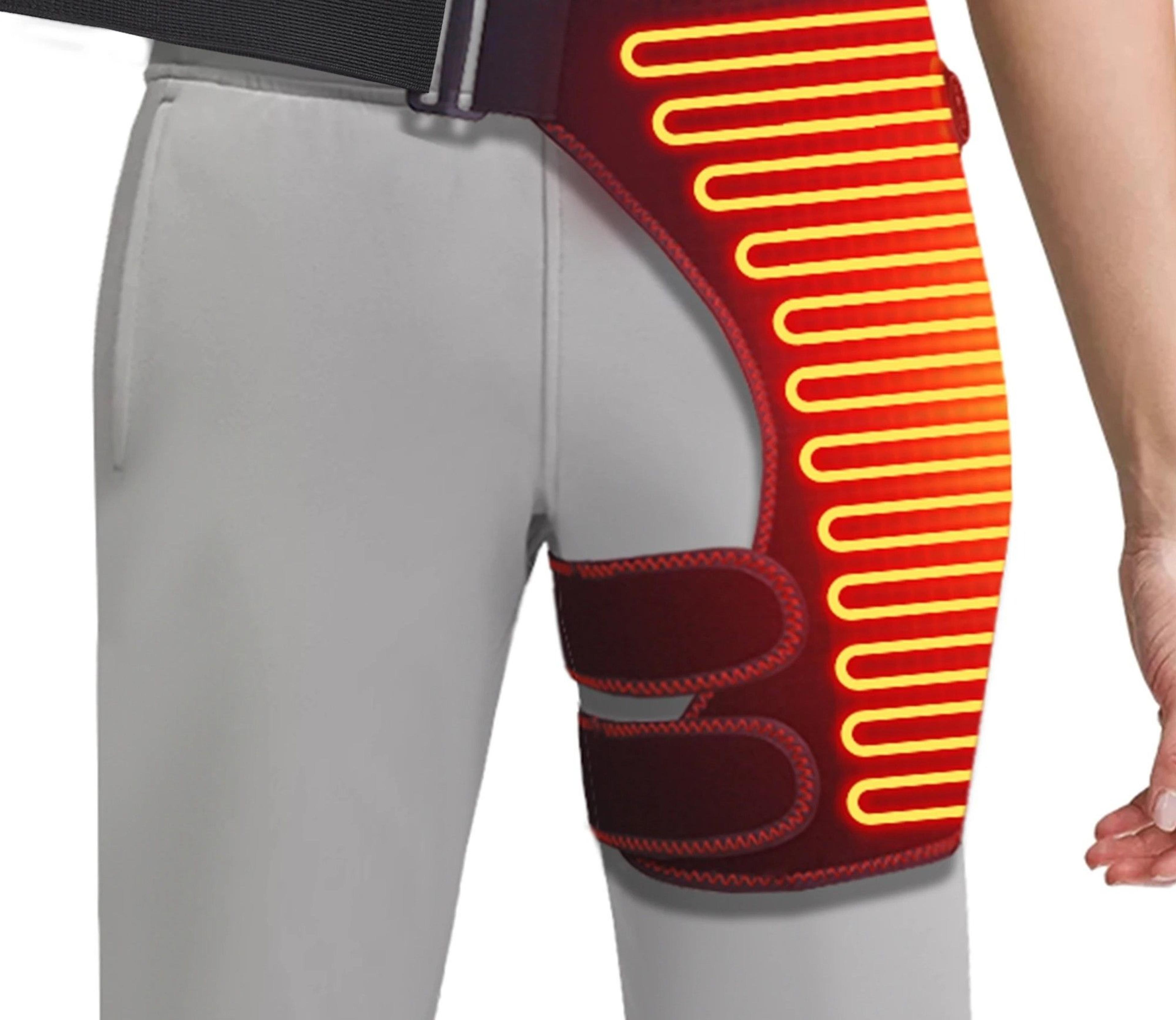 usb heated massage hip support brace – 3 adjustable heating levels thermal wrap pad for lower back, hip & thigh pain rel