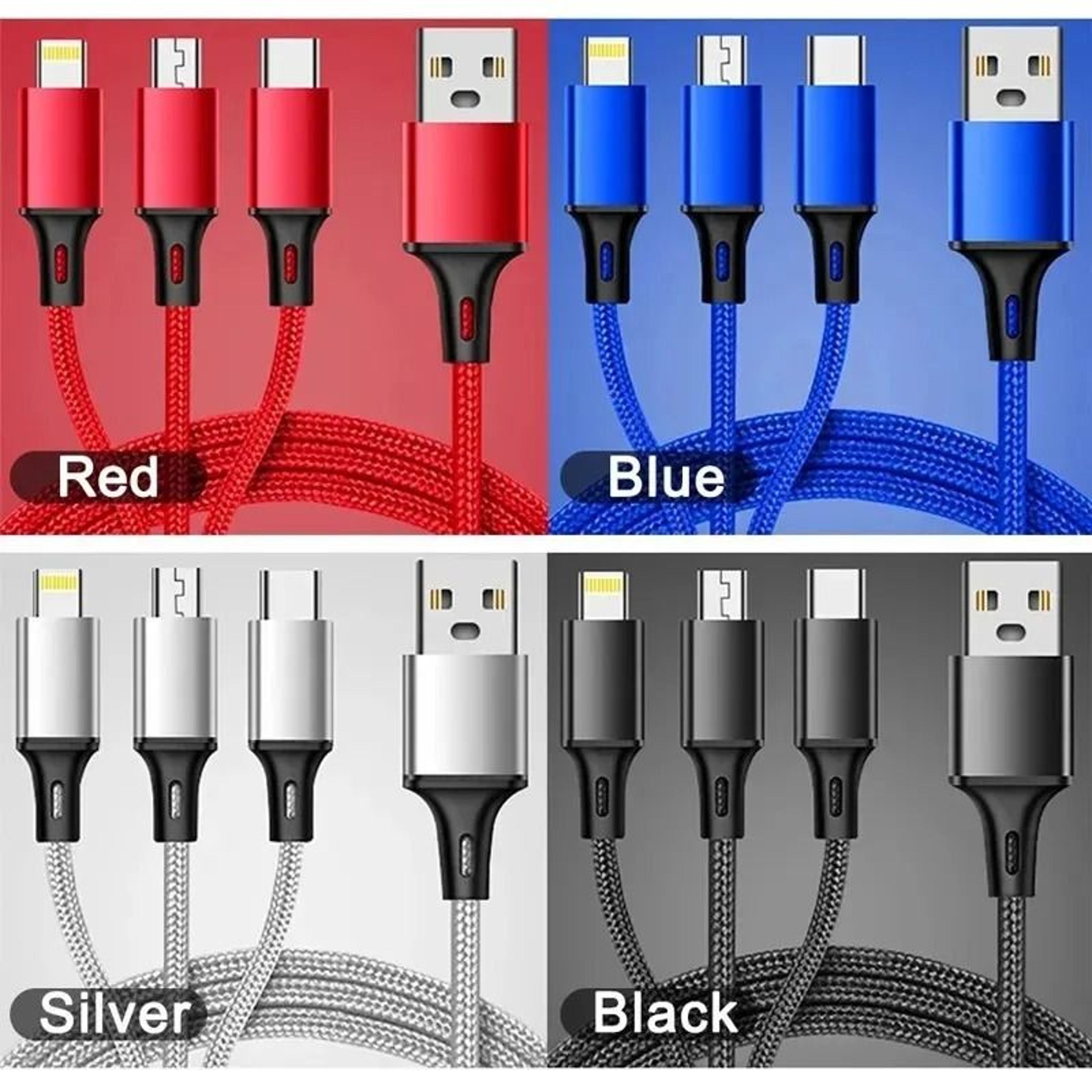 3 in 1 universal multi usb fast charging cable (1 or 3 pack)