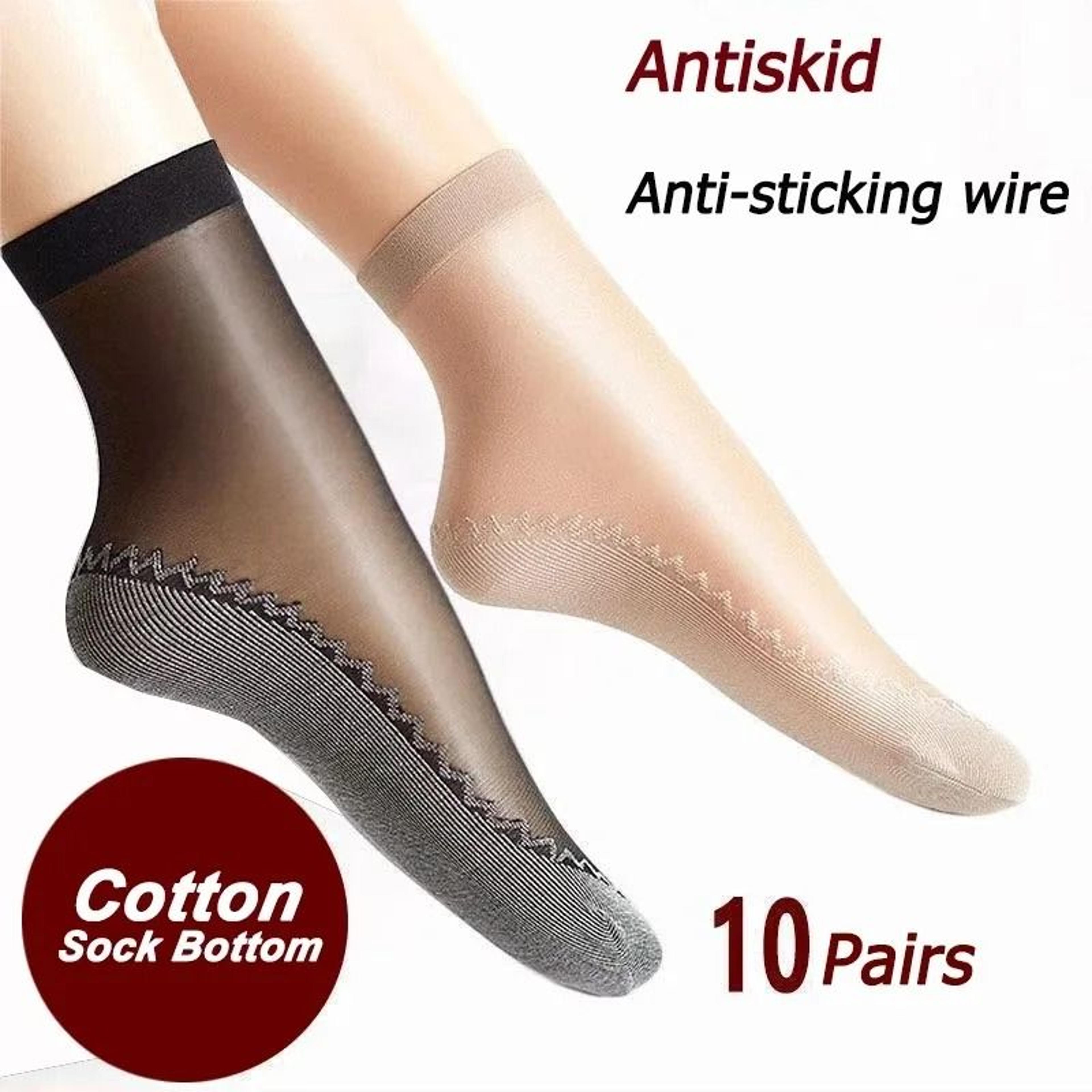 women transparent silk & cotton anti-slip ankle socks (10 pairs)