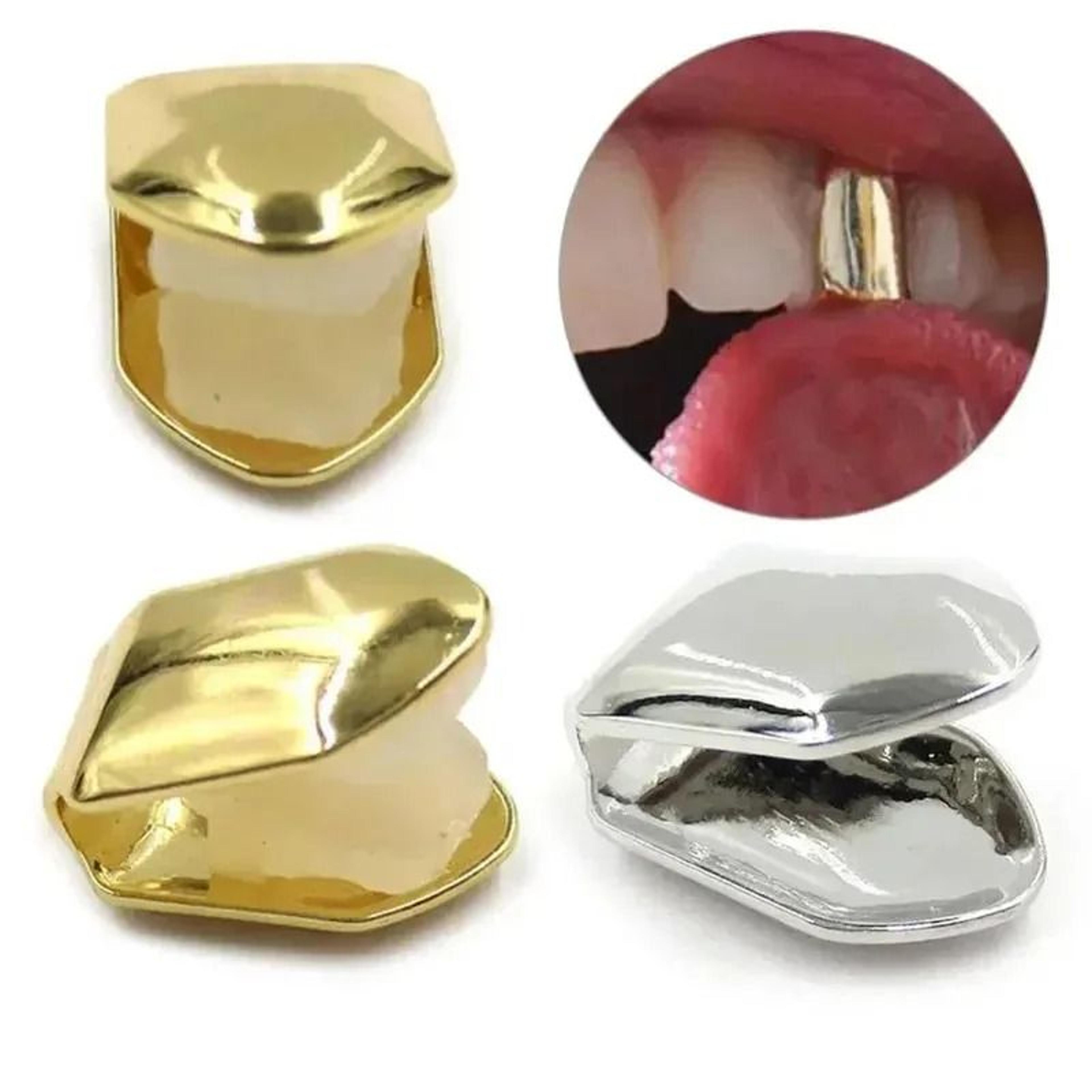 gold plated single tooth cap grill (1, 2, or 3 pack)