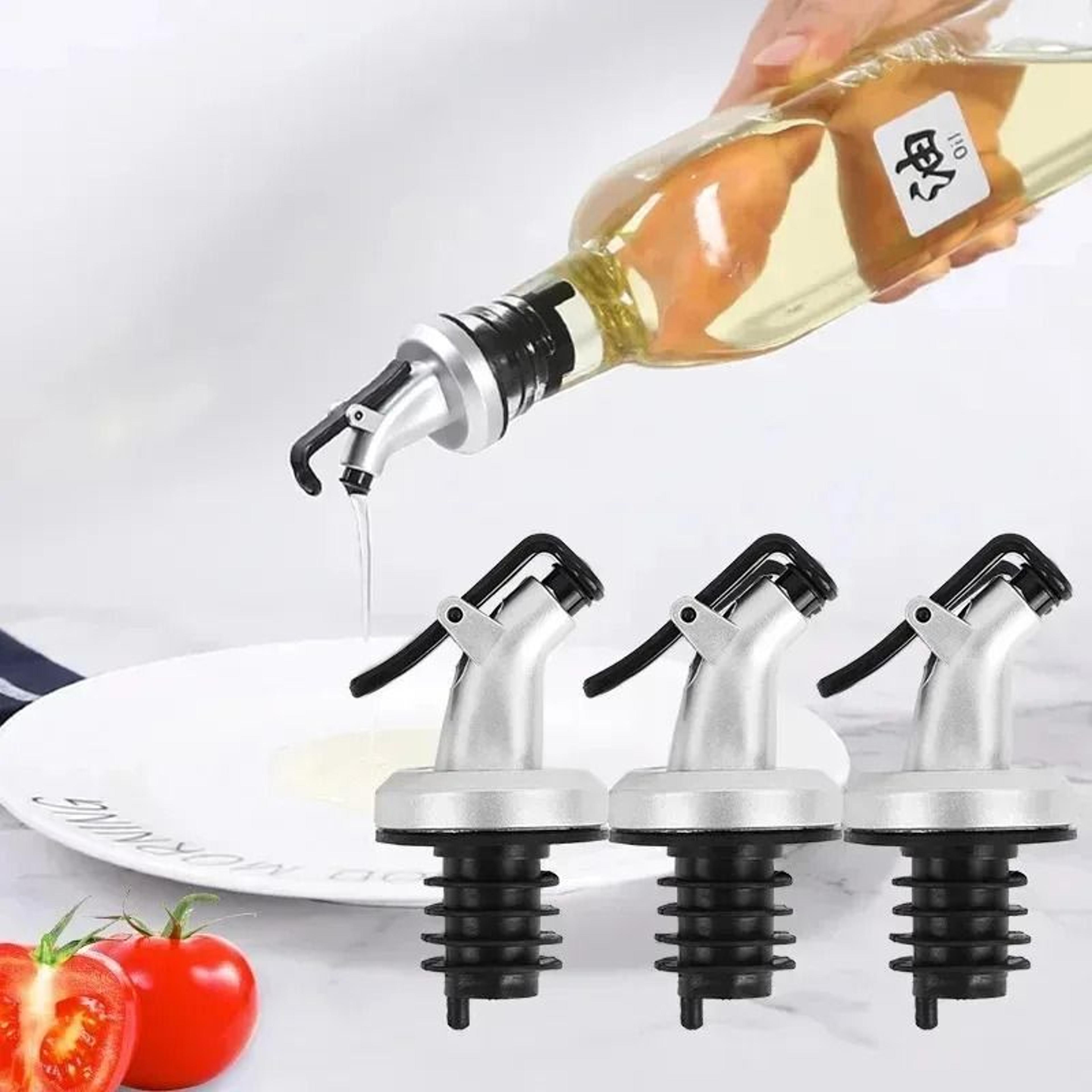 leak proof oil bottle stopper & dispenser pourer (1, 2, 3, or 4 pack)