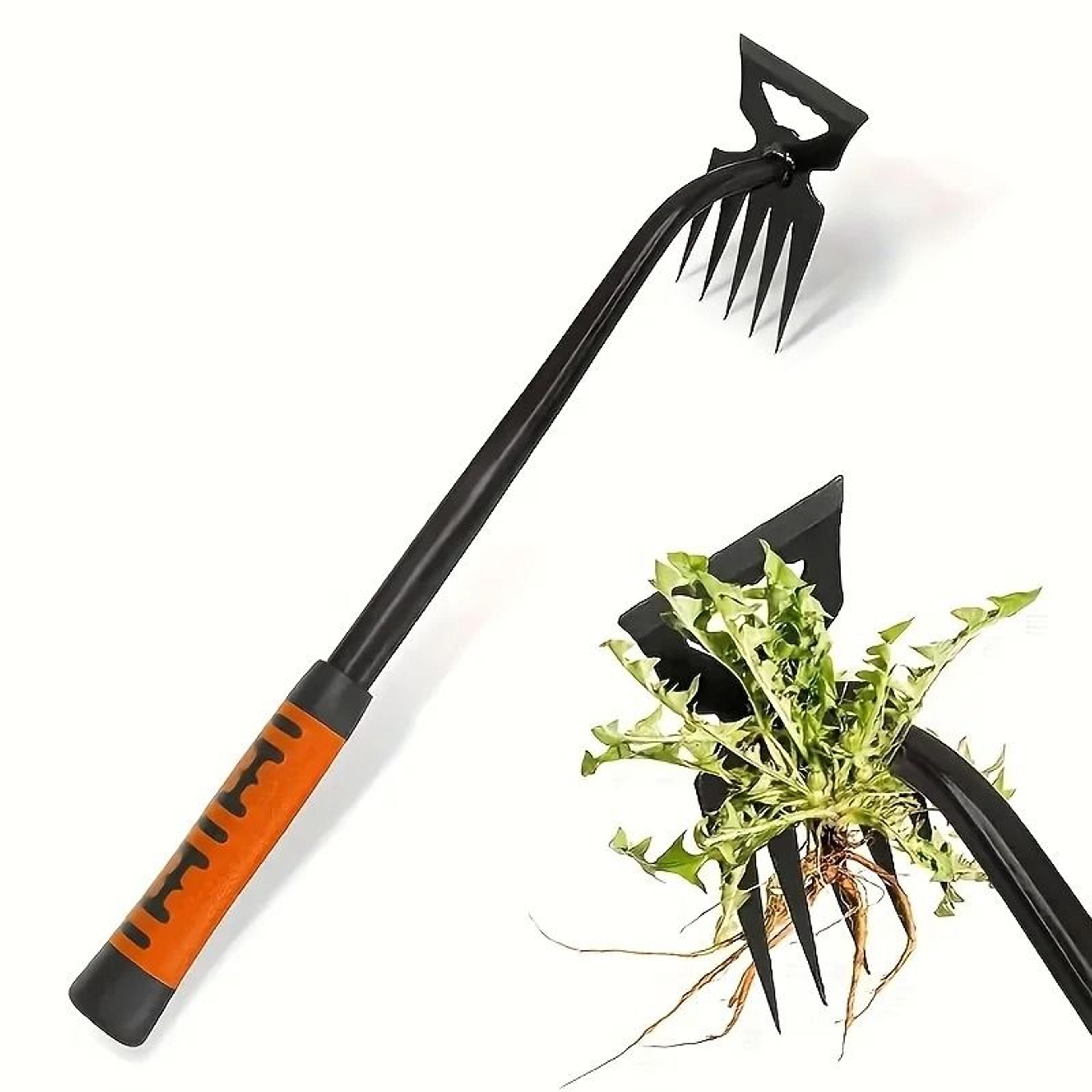 2-in-1 dual head garden weeding rake and manual root weeder