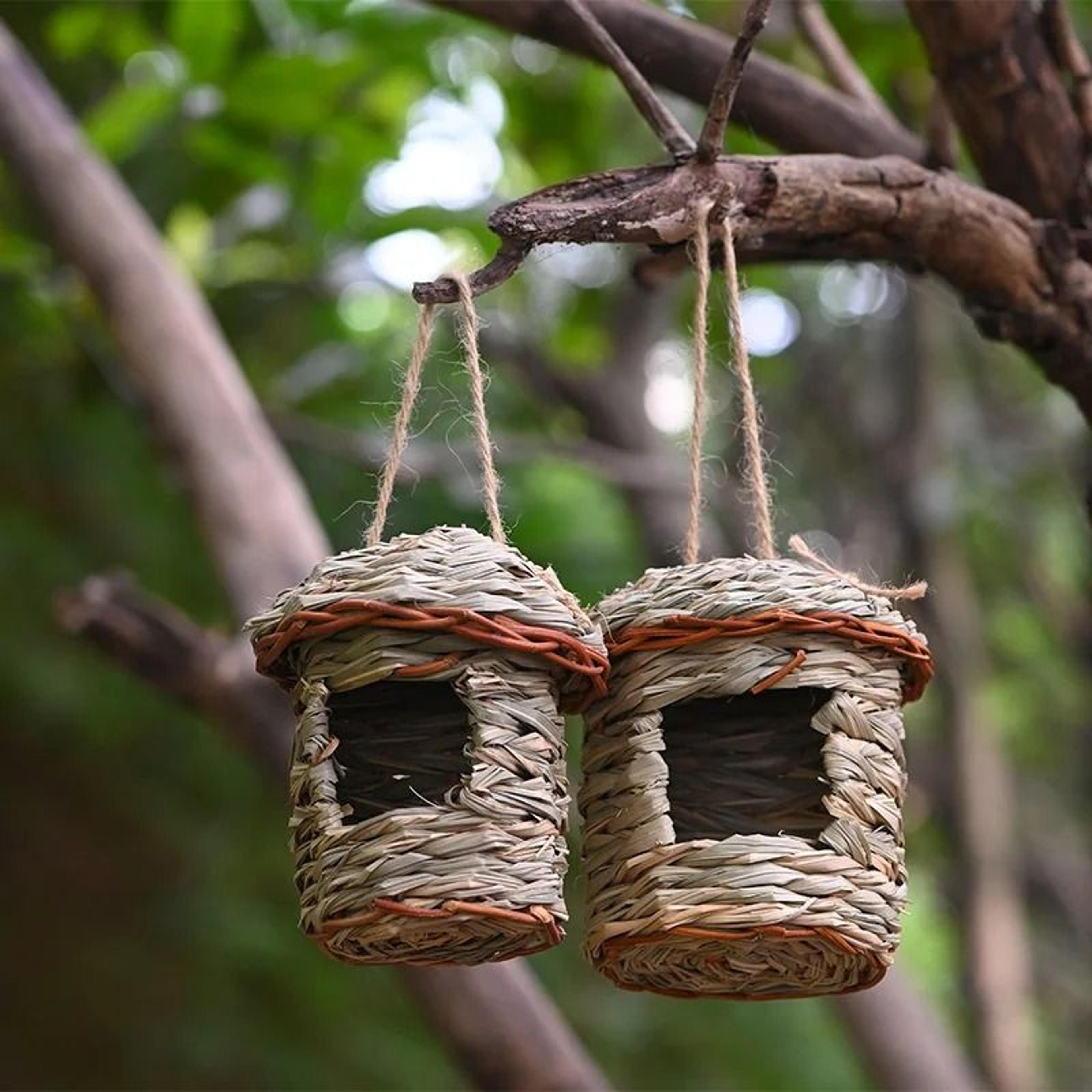 handwoven natural straw bird nest house and outdoor hanging hatching hut – 3.9 in x 5.5 in