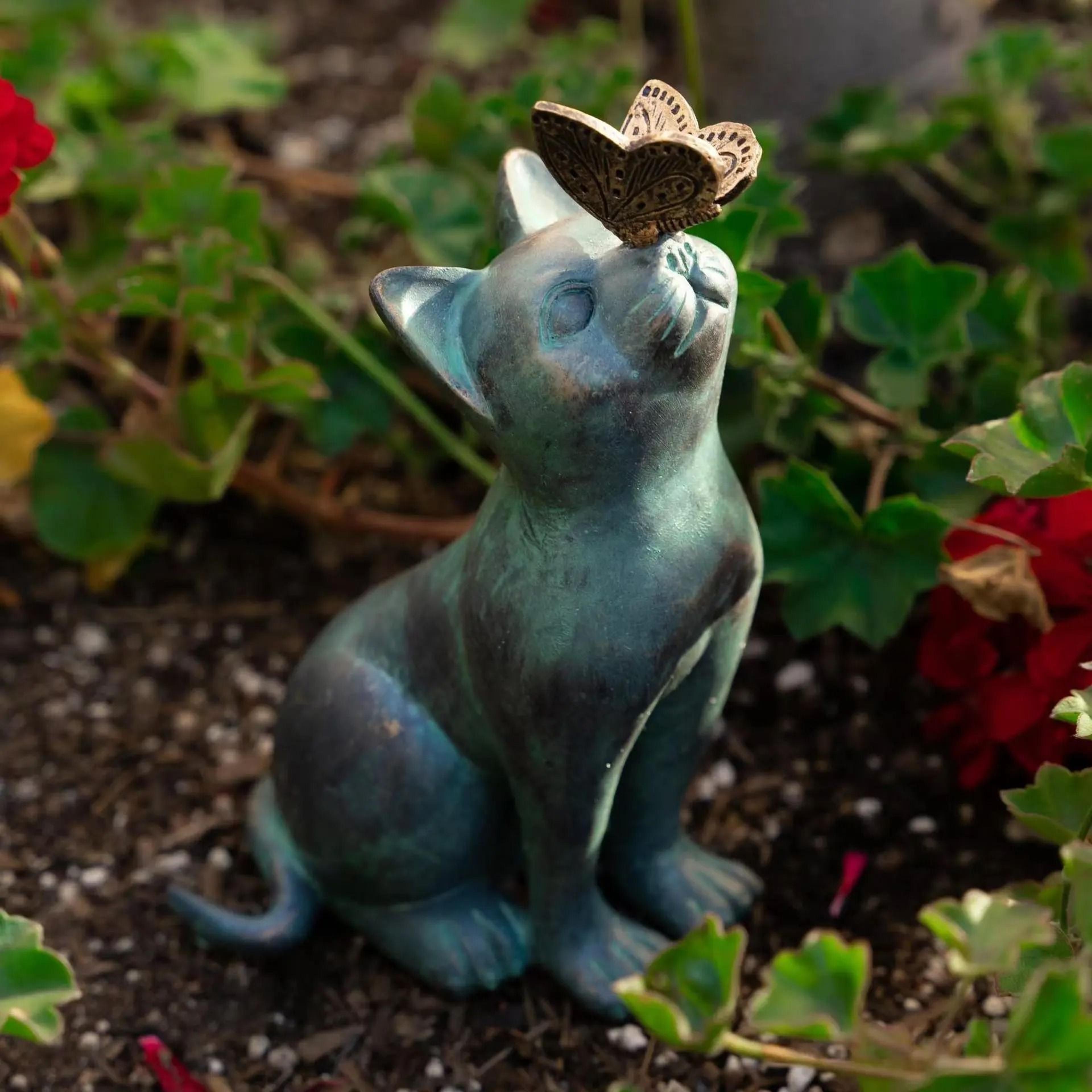 cute resin cat and butterfly garden statue for outdoor lawn, patio, and bonsai decor
