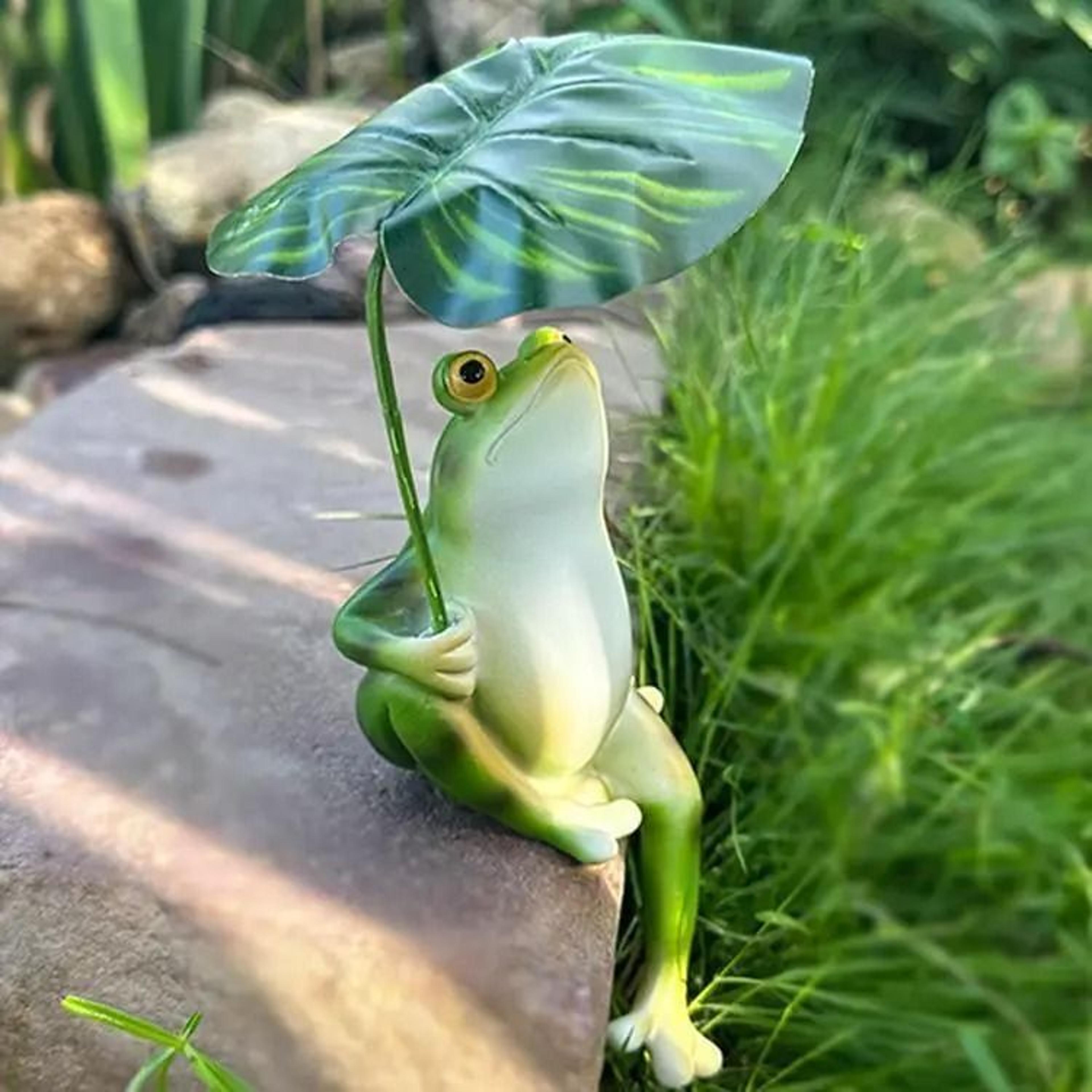 cartoon leaf umbrella frog garden statue – outdoor lawn figurine & fish tank ornament