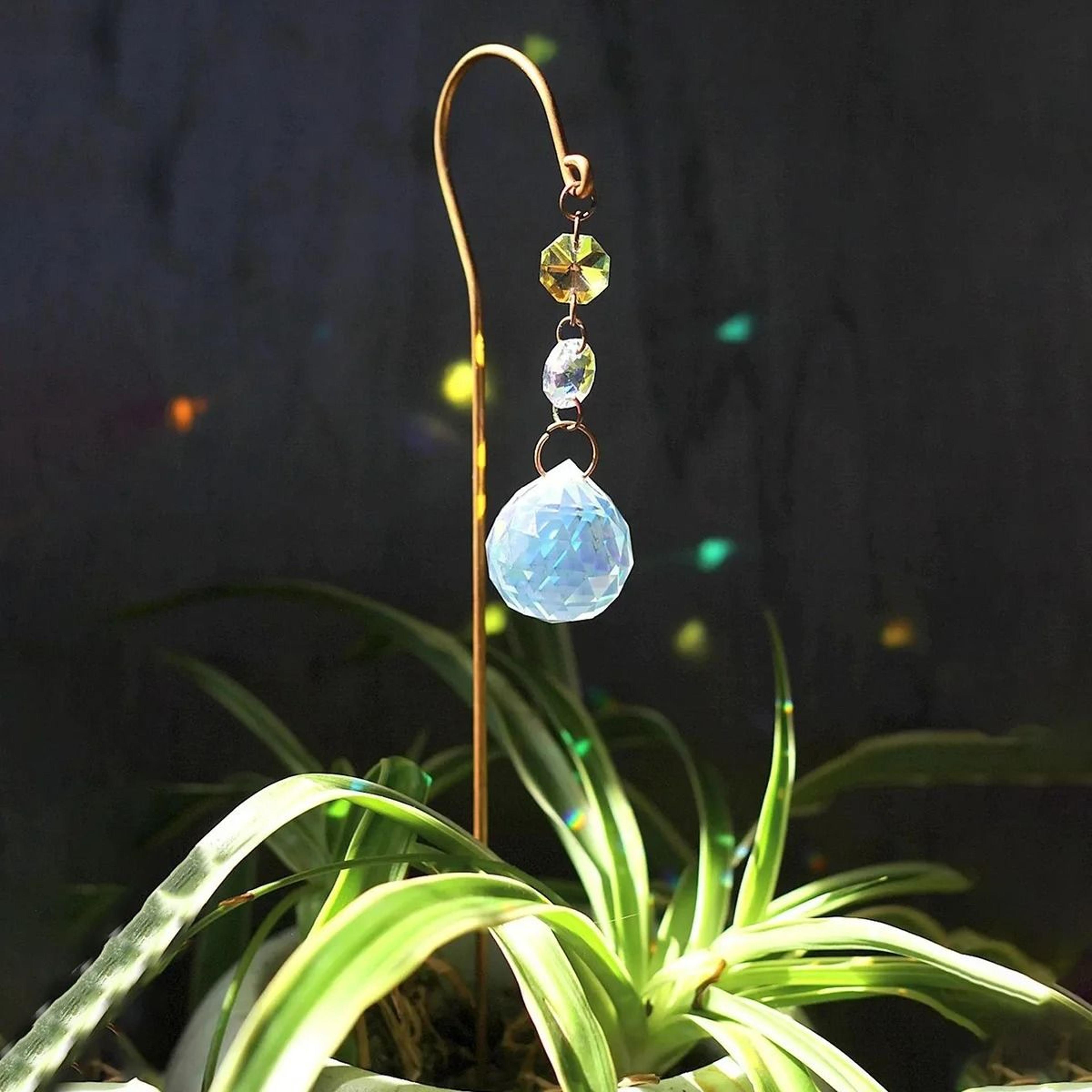 crystal ball sun catcher plant stake ornament for indoor pots & garden yard decor