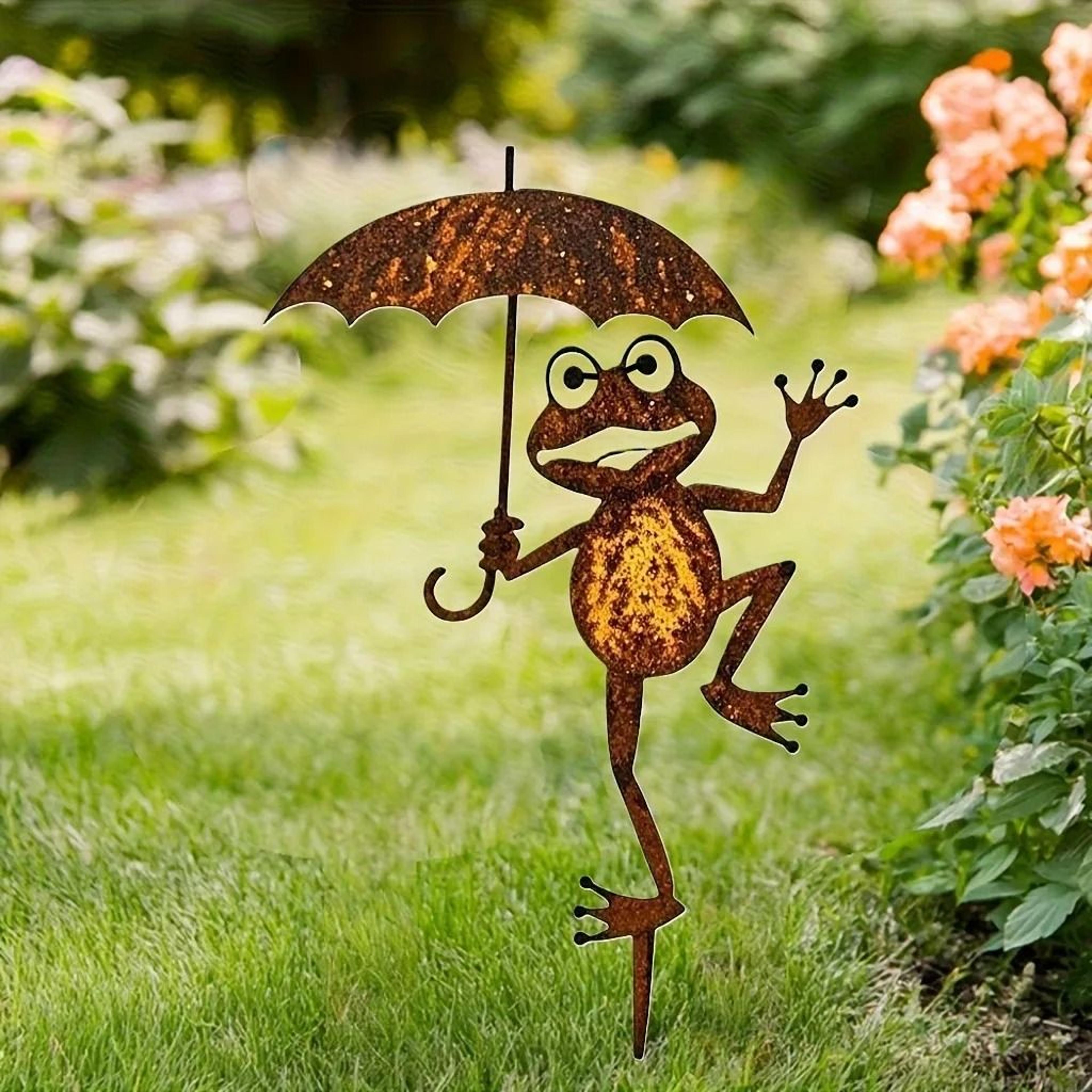 retro rust iron frog garden stake – vintage metal lawn & yard art ornament