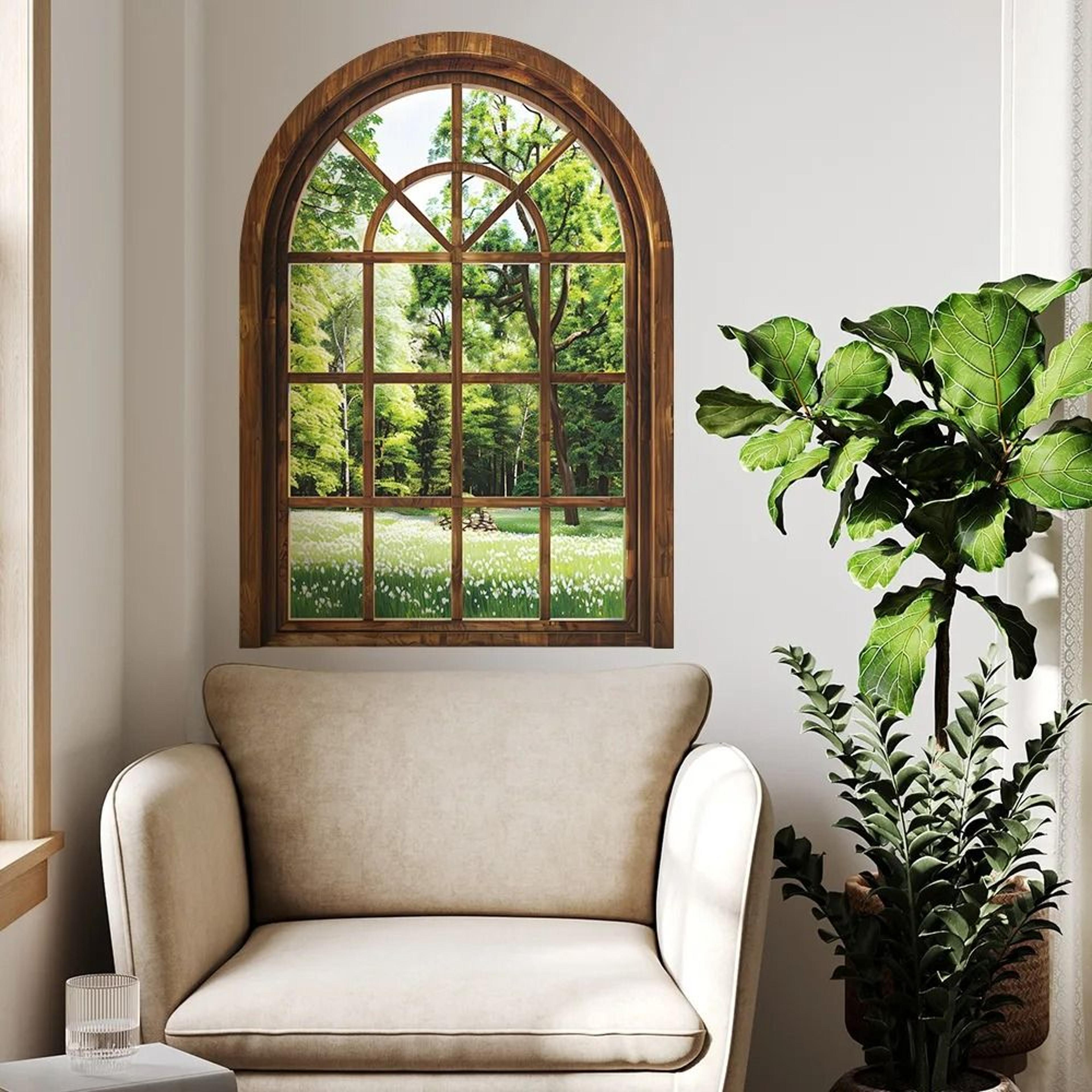 3d fake window wall sticker – removable green plant landscape art decal