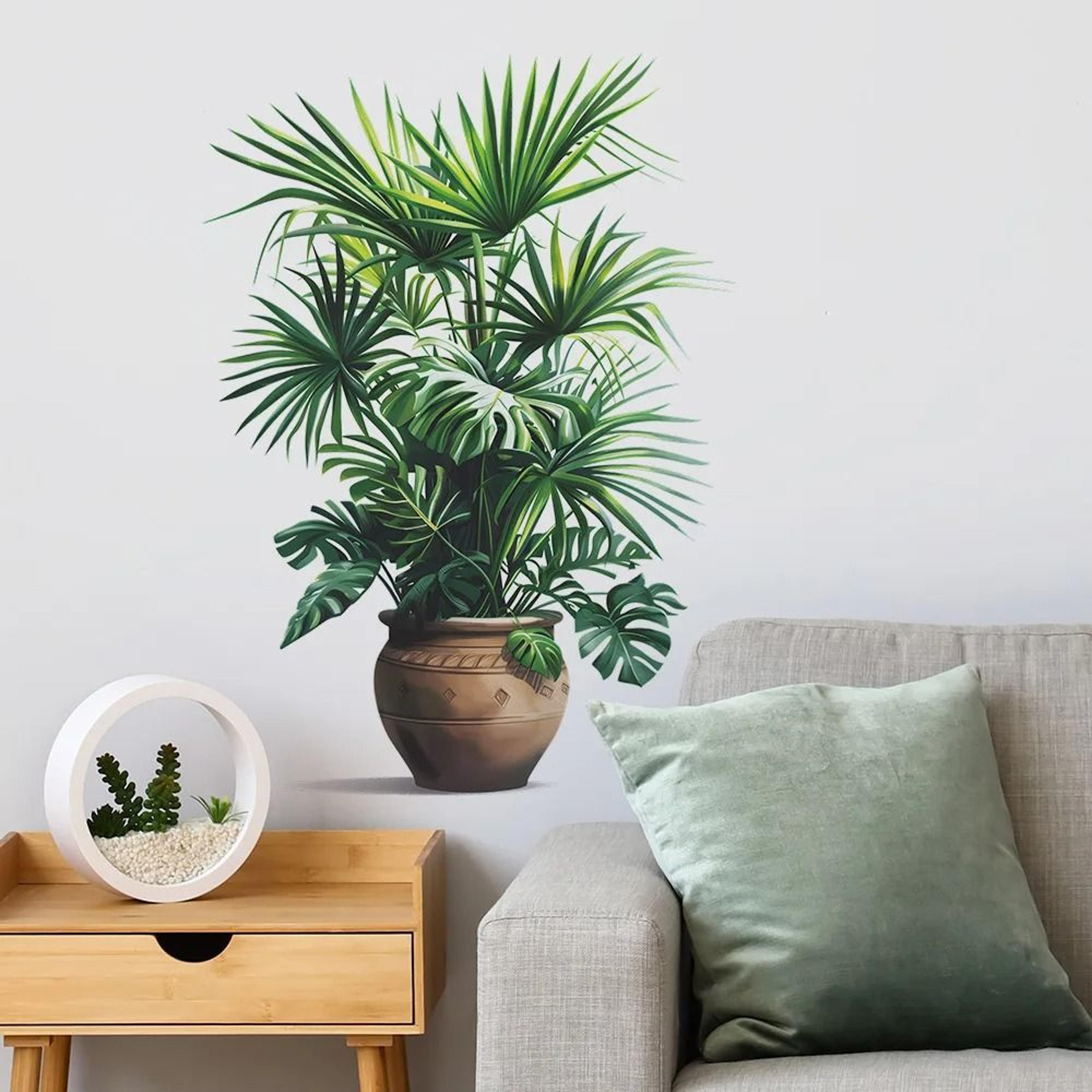 green potted plant simulation flower pot self adhesive wall sticker