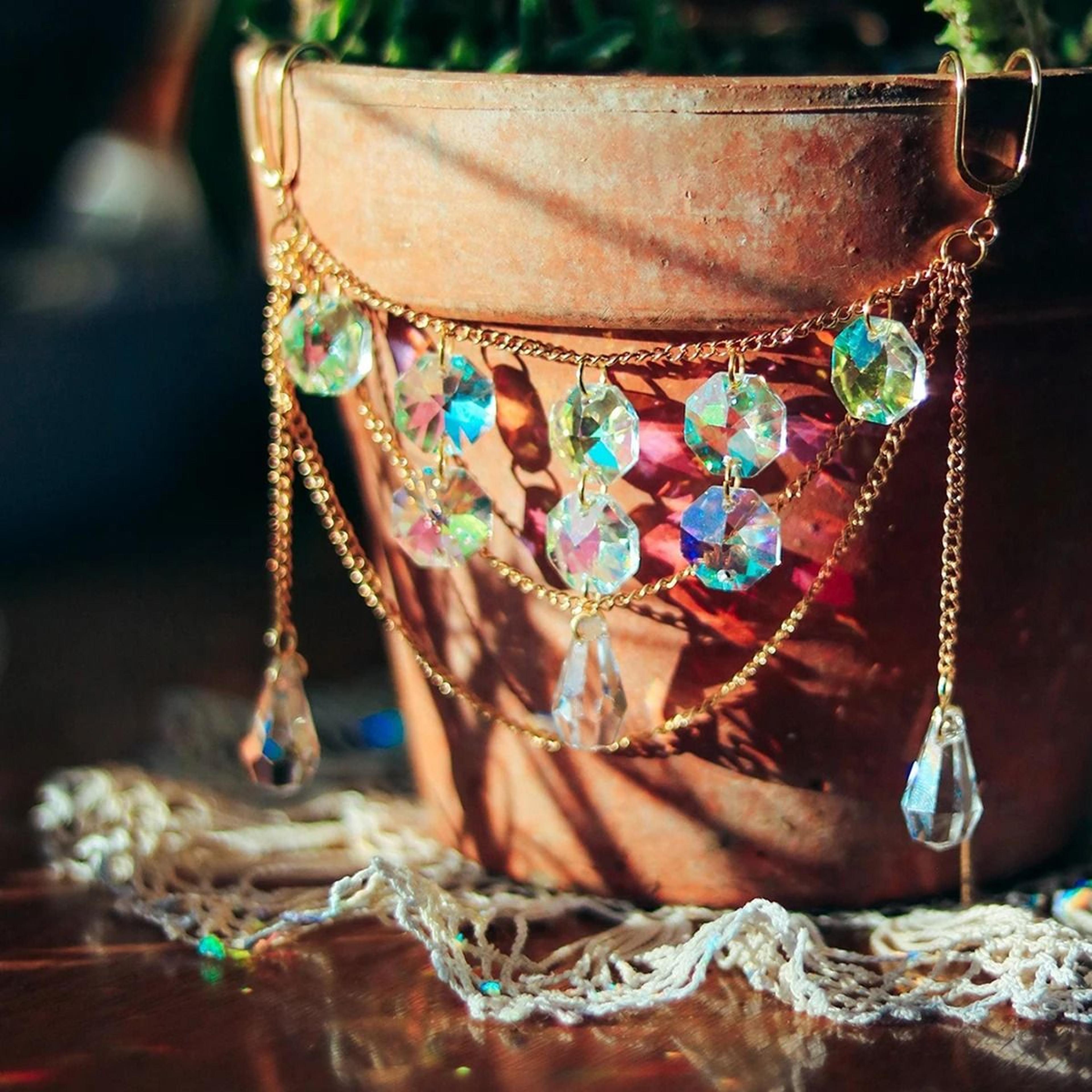 crystal sun catcher plant pot pendant – decorative prism ornament for indoor pots & outdoor gardens